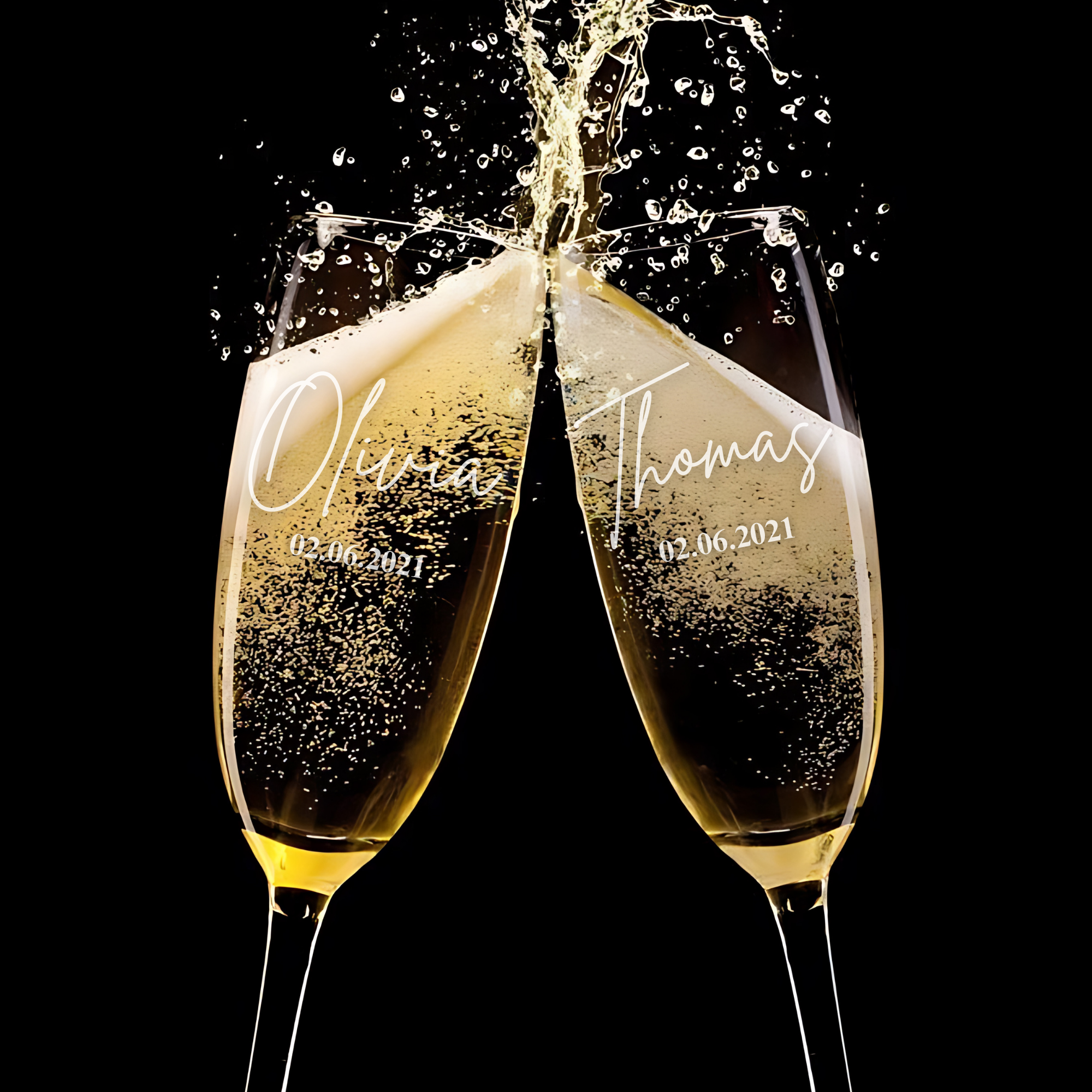 Personalized Champagne Flutes - Set of 2 - Margerie Crystal USA