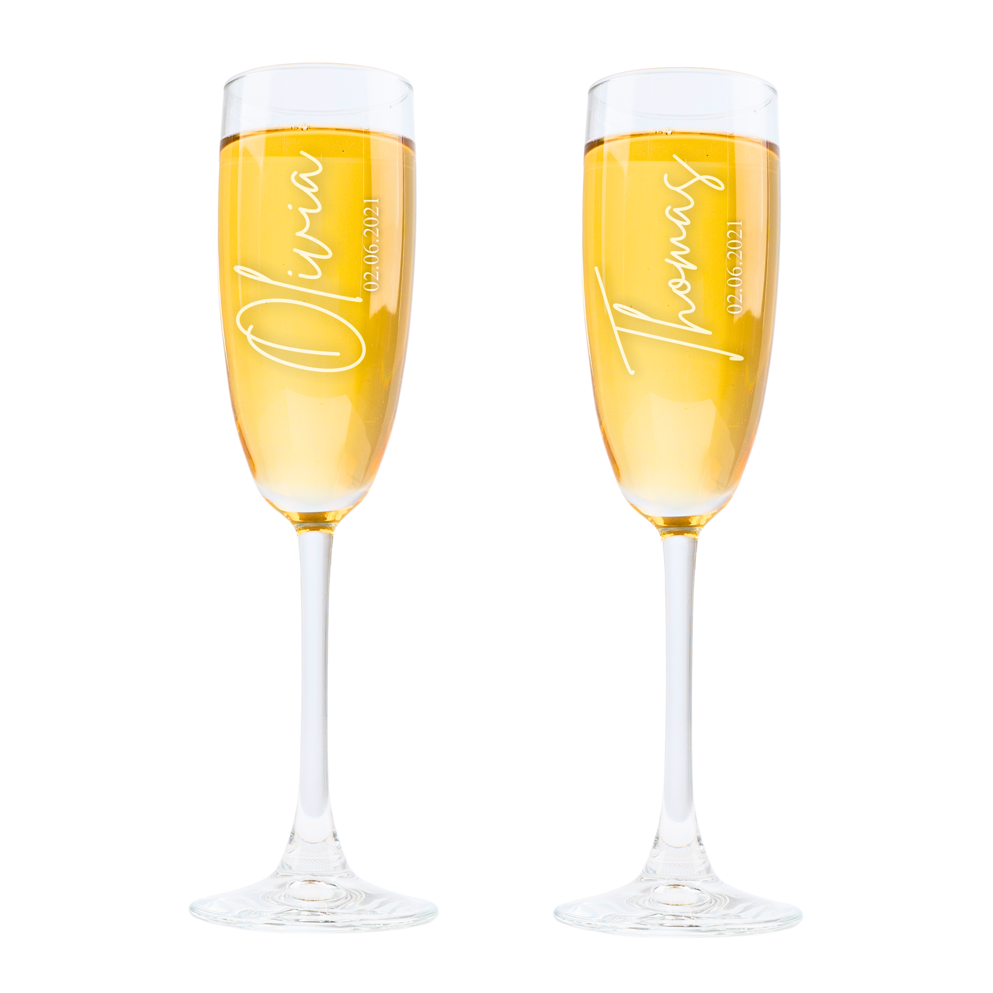 Personalized Champagne Flutes - Set of 2 - Margerie Crystal USA