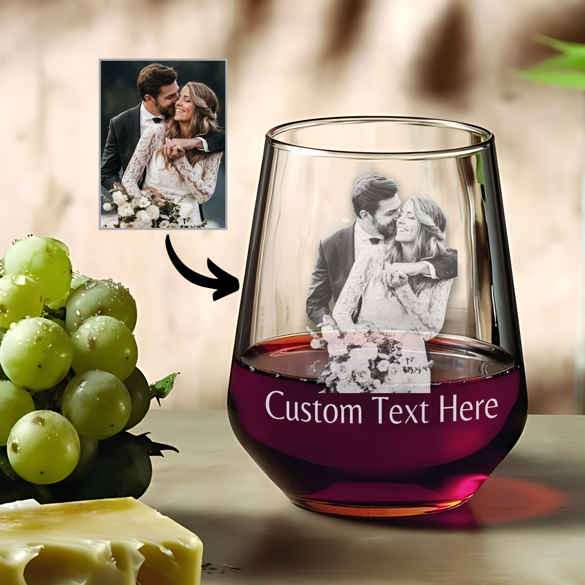 Personalized Portrait Stemless Wine Glasses - Set of 2 - Margerie Crystal USA