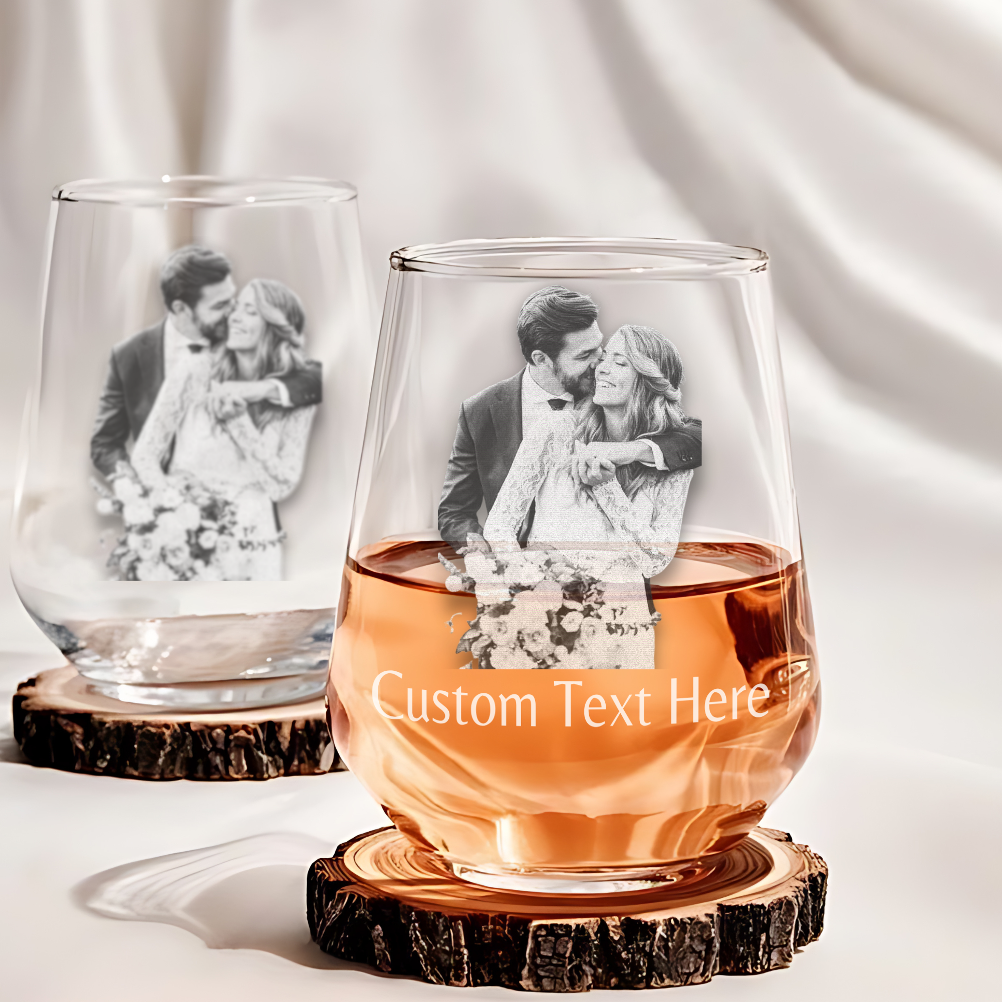 Personalized Portrait Stemless Wine Glasses - Set of 2 - Margerie Crystal USA