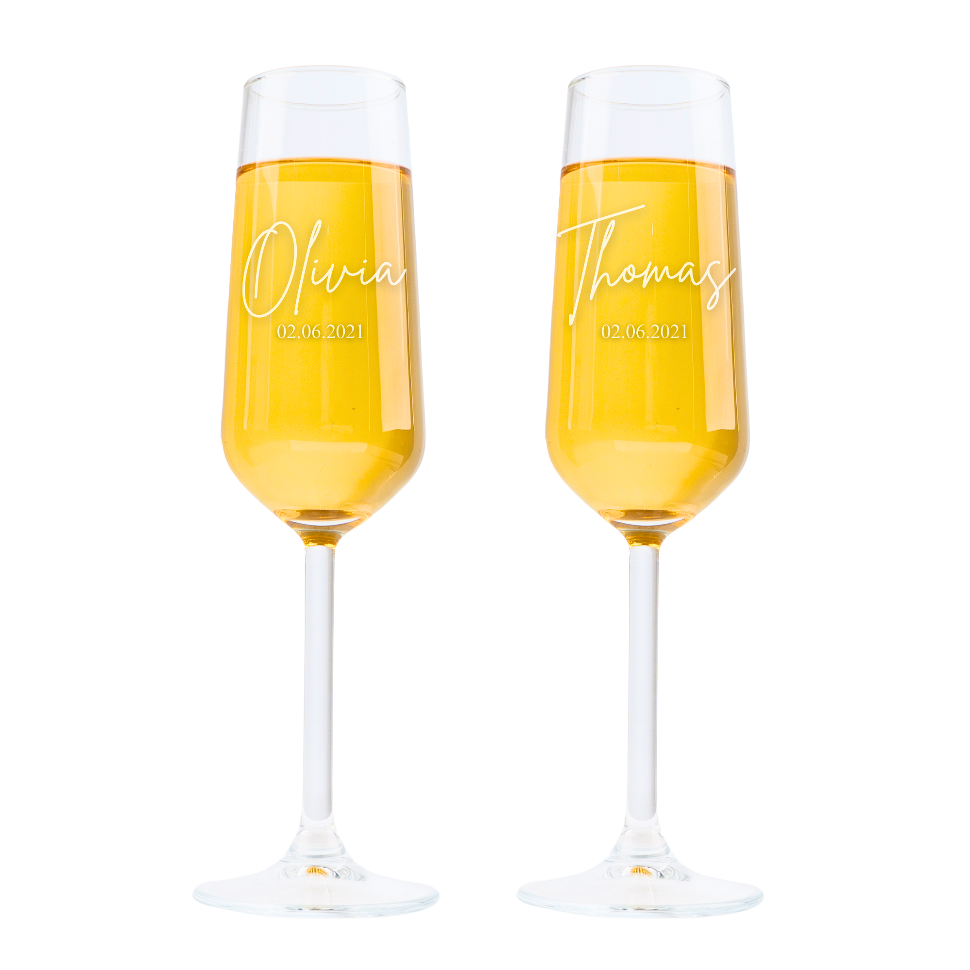 Personalized Champagne Flutes - Set Of 2 - Margerie Crystal USA