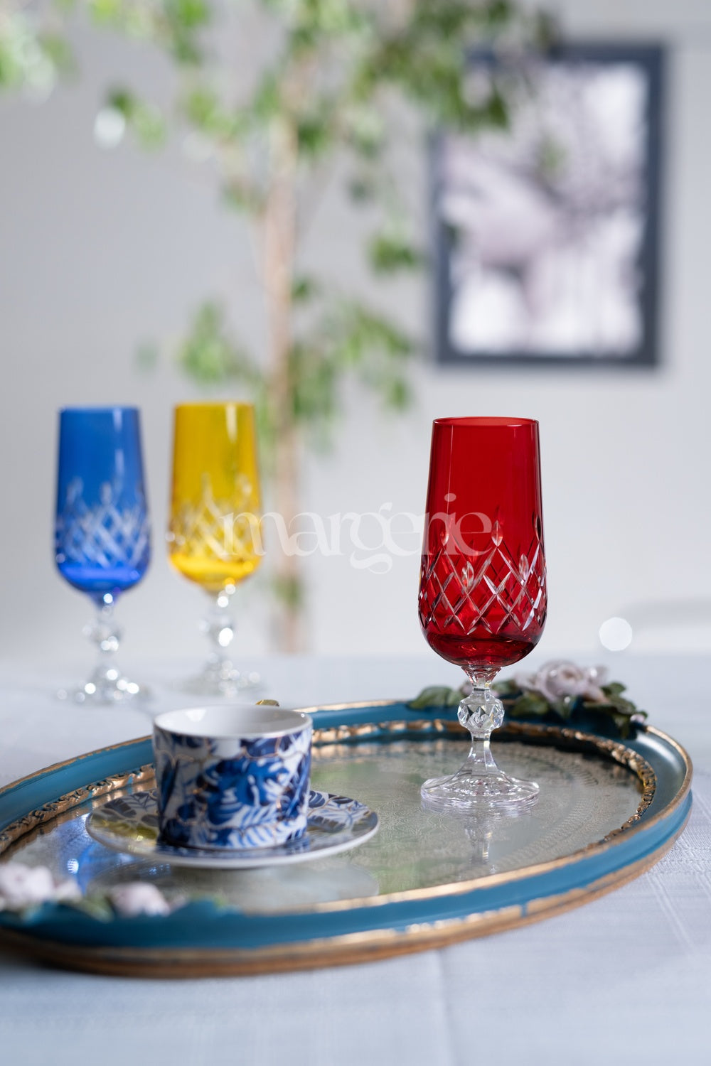 Aria Cut Crystal Champagne Flutes - Set Of 2 - Margerie Crystal USA