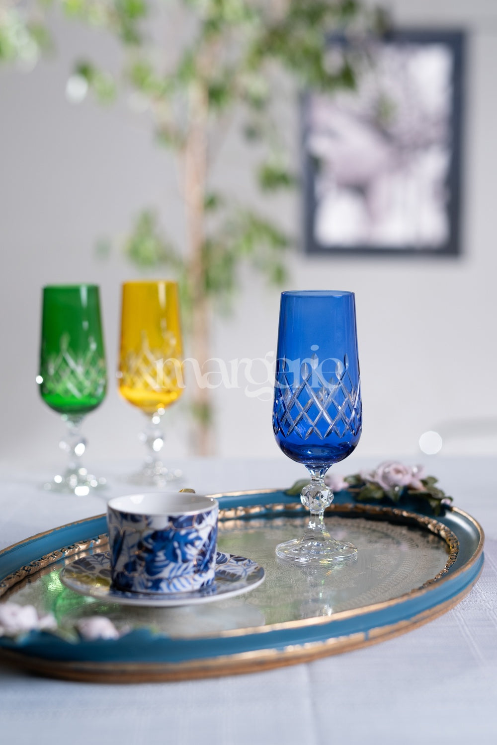 Aria Cut Crystal Champagne Flutes - Set Of 2 - Margerie Crystal USA