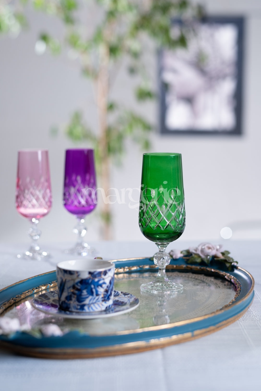 Aria Cut Crystal Champagne Flutes - Set Of 2 - Margerie Crystal USA