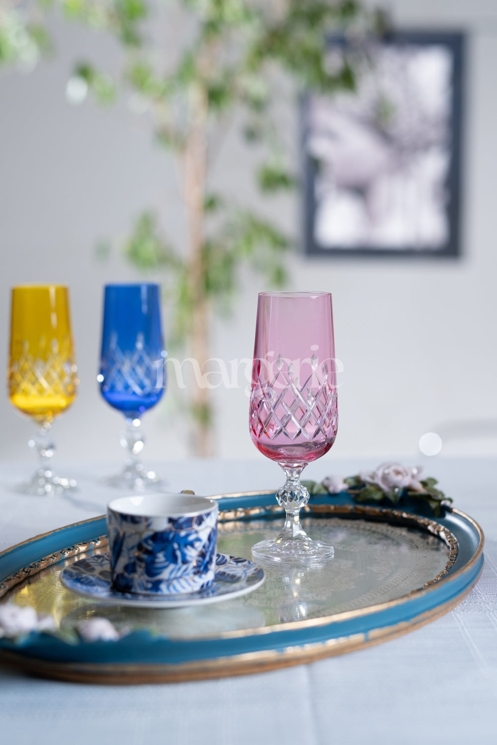 Aria Cut Crystal Champagne Flutes - Set Of 2 - Margerie Crystal USA