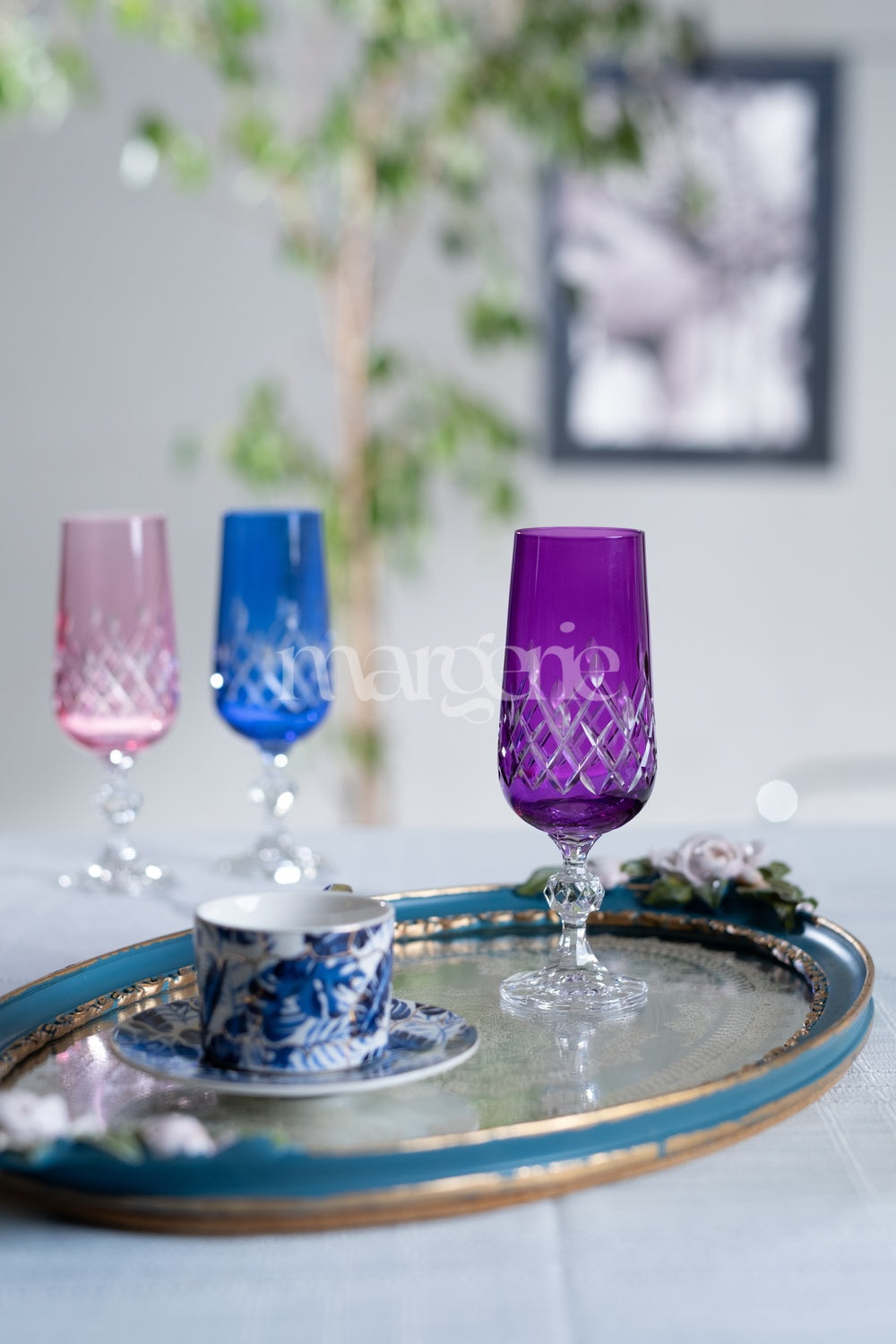 Aria Cut Crystal Champagne Flutes - Set Of 2 - Margerie Crystal USA