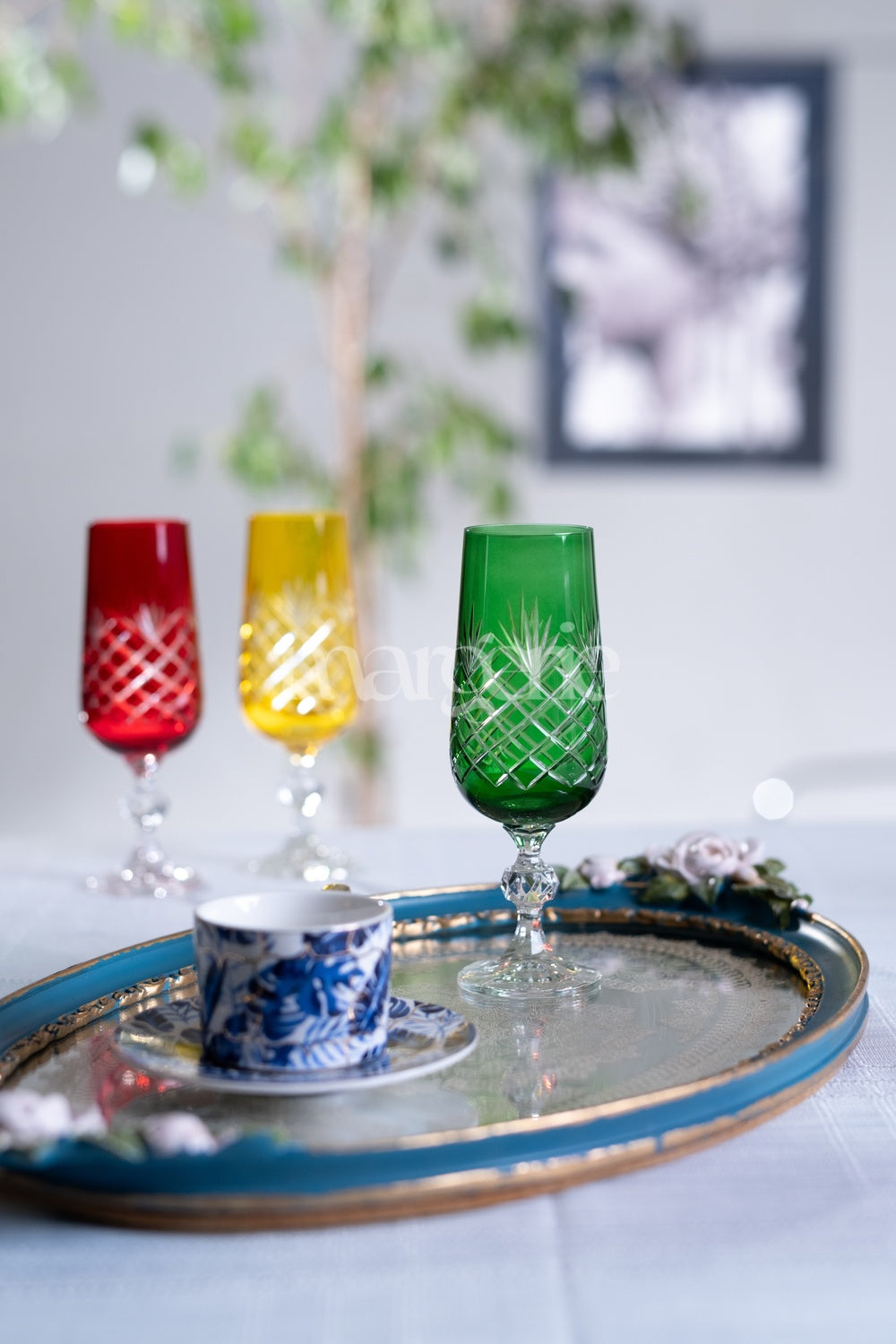 Ara Cut Crystal Champagne Flutes - Set Of 2 - Margerie Crystal USA