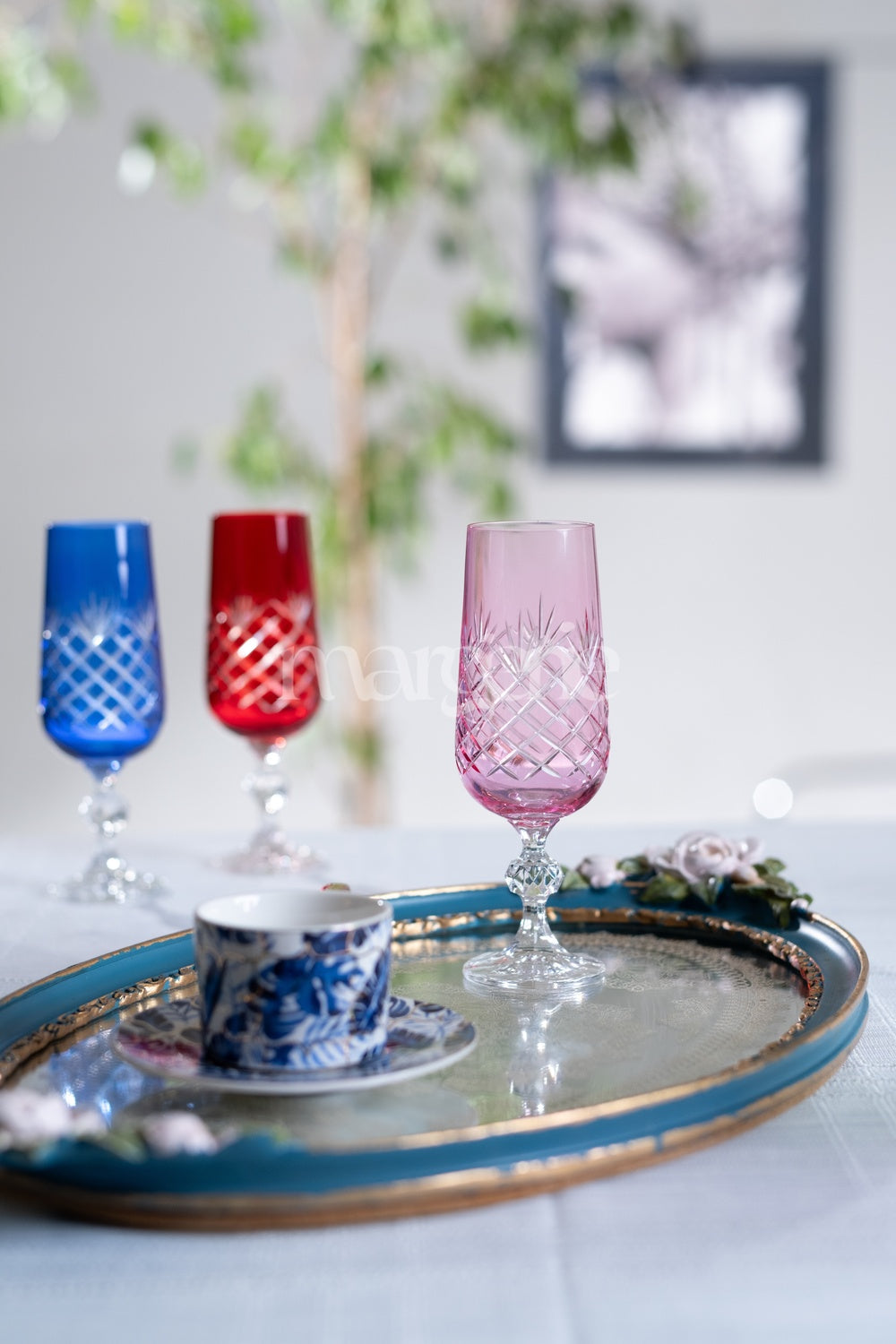 Ara Cut Crystal Champagne Flutes - Set Of 2 - Margerie Crystal USA