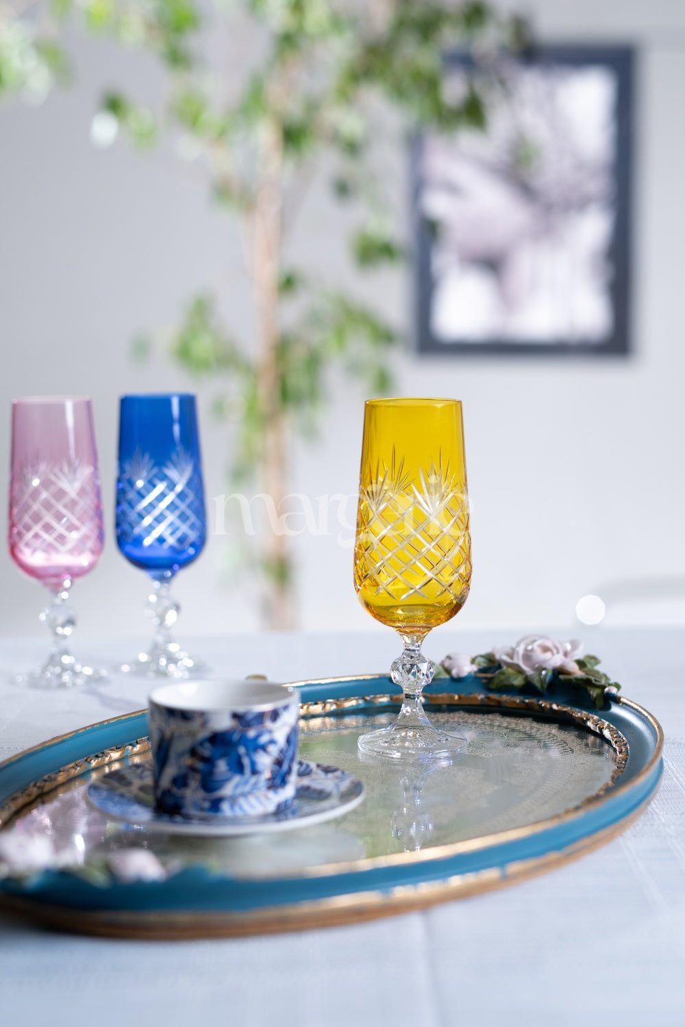 Ara Cut Crystal Champagne Flutes - Set Of 2 - Margerie Crystal USA