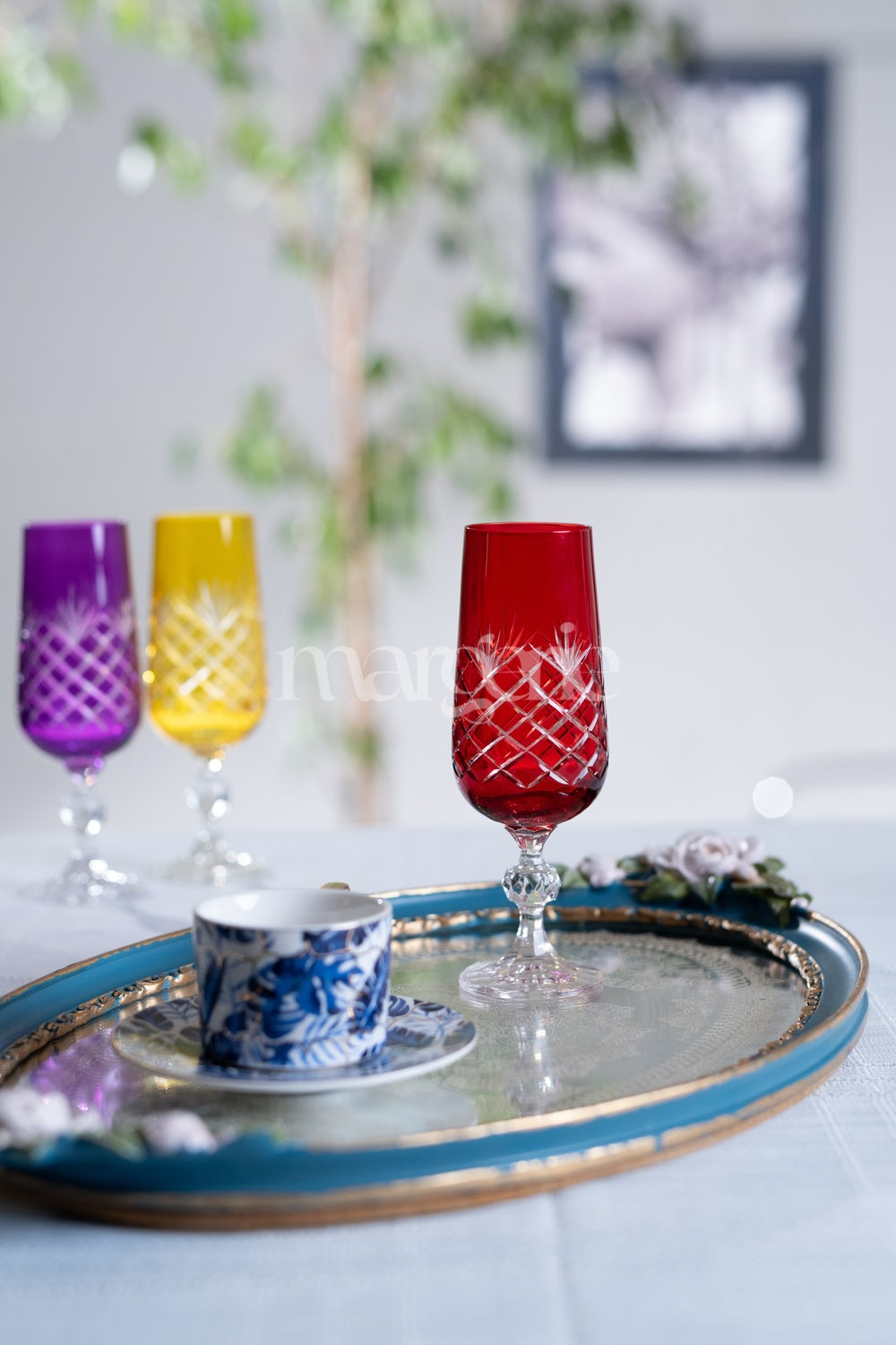 Ara Cut Crystal Champagne Flutes - Set Of 2 - Margerie Crystal USA