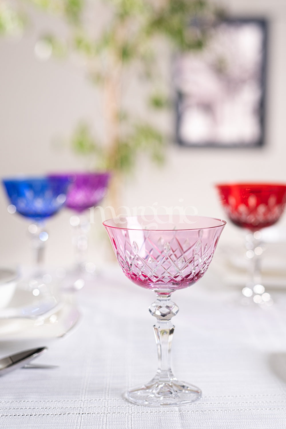 Aria Cut Crystal Champagne Coupe Glasses - Set Of 2 - Margerie Crystal USA