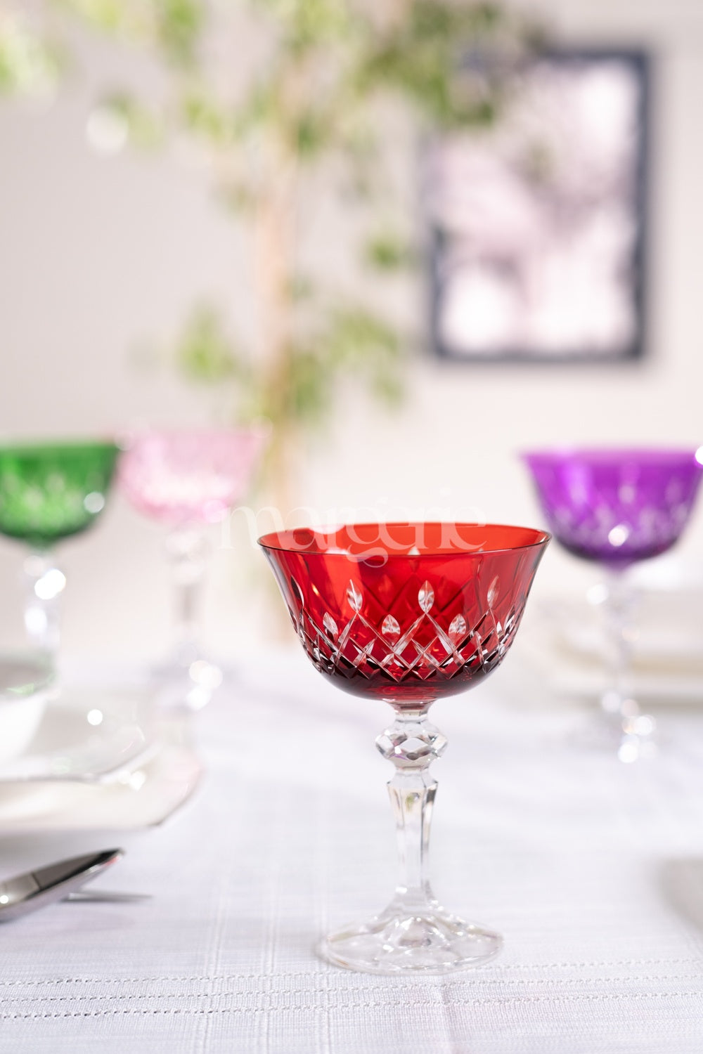 Aria Cut Crystal Champagne Coupe Glasses - Set Of 2 - Margerie Crystal USA