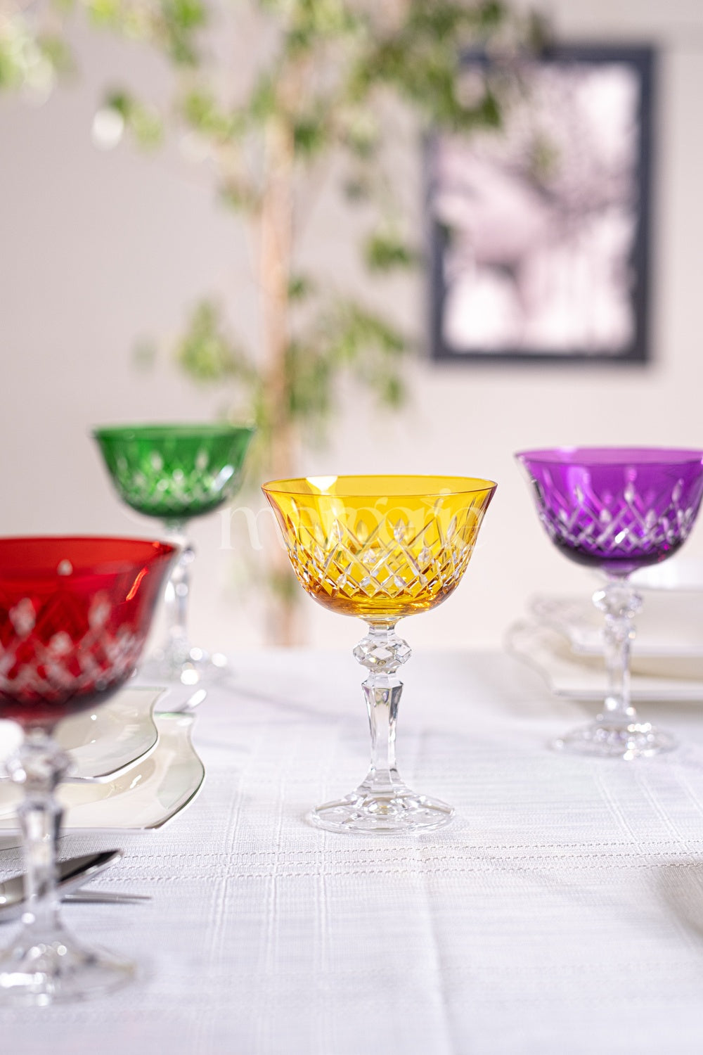 Aria Cut Crystal Champagne Coupe Glasses - Set Of 2 - Margerie Crystal USA