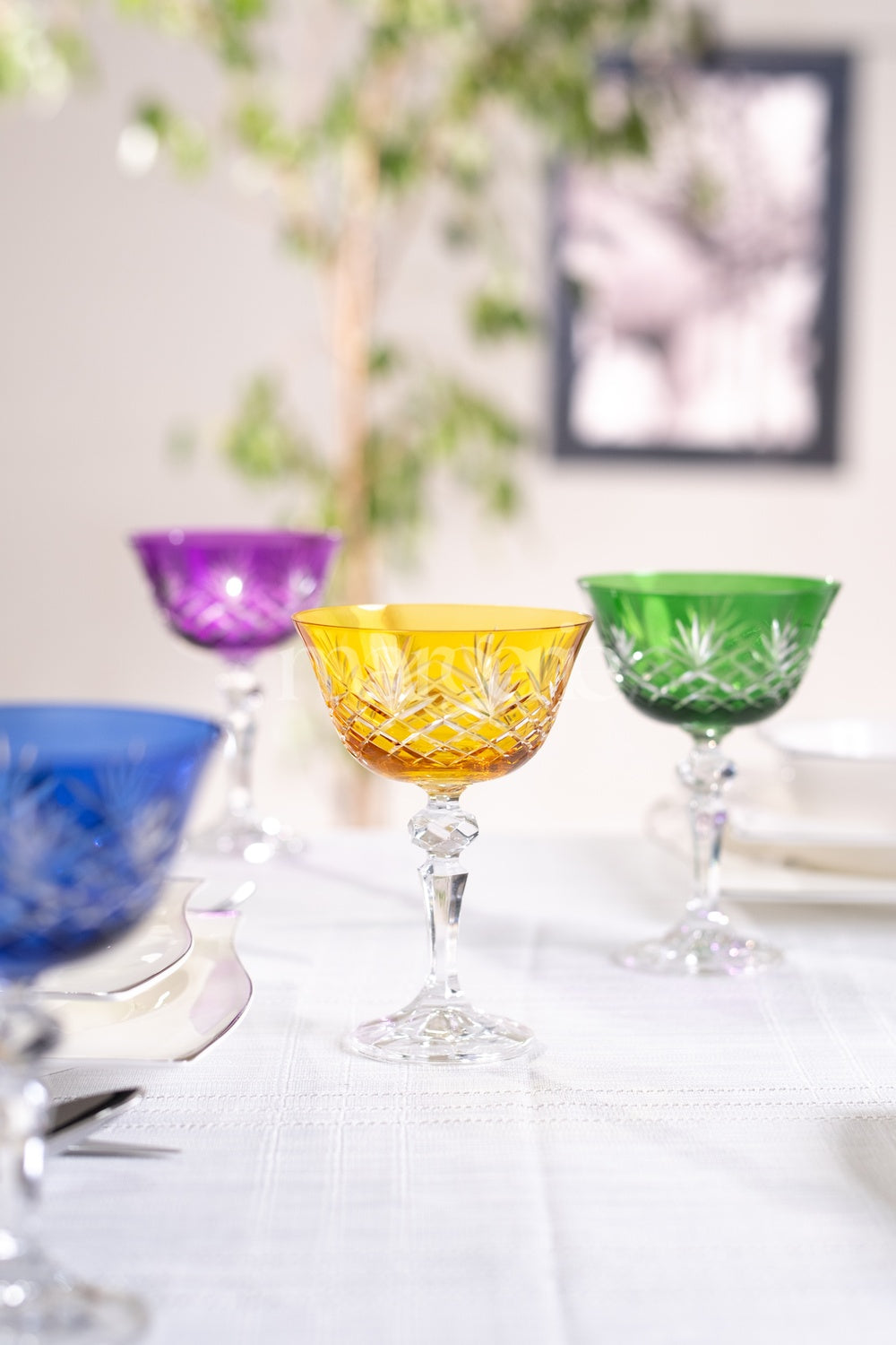 Ara Cut Crystal Champagne Coupe Glasses - Set Of 2 - Margerie Crystal USA