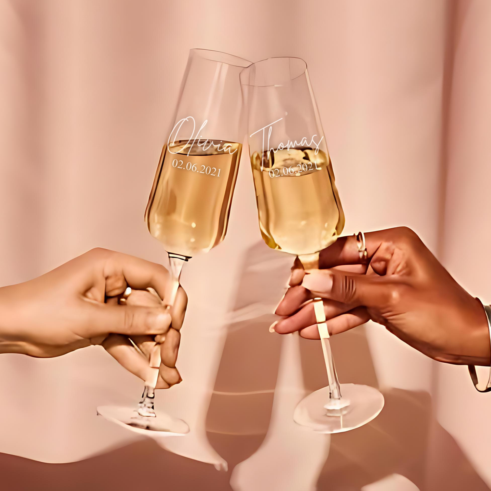 Personalized Champagne Flutes - Set Of 2 - Margerie Crystal USA