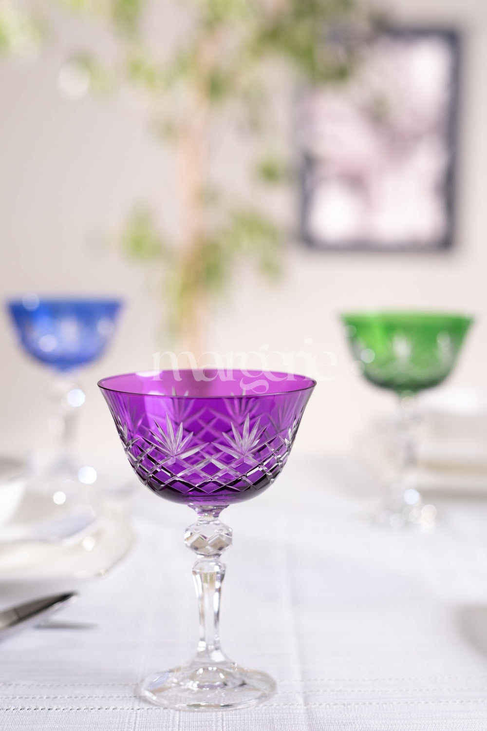 Ara Cut Crystal Champagne Coupe Glasses - Set Of 2 - Margerie Crystal USA