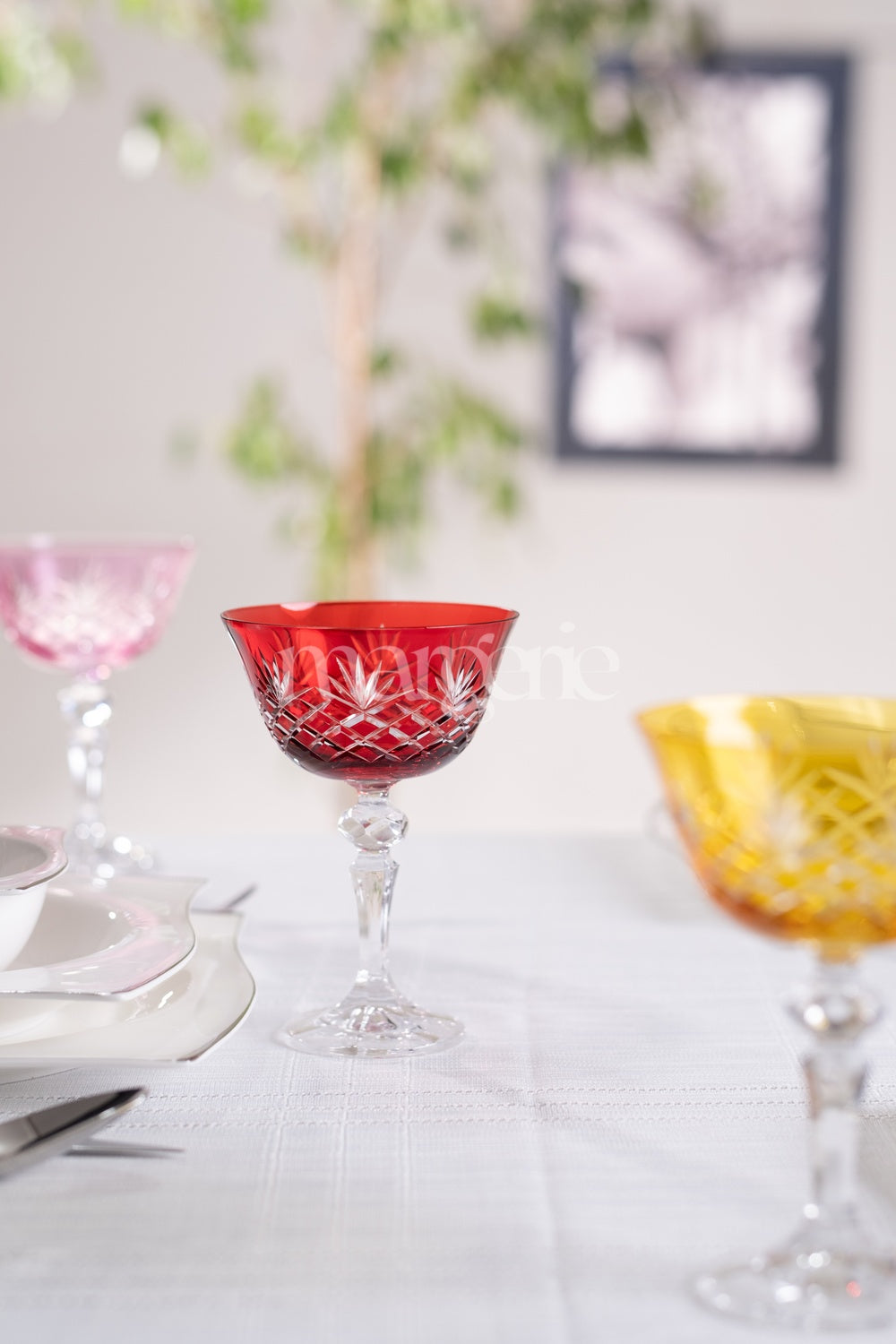 Ara Cut Crystal Champagne Coupe Glasses - Set Of 2 - Margerie Crystal USA