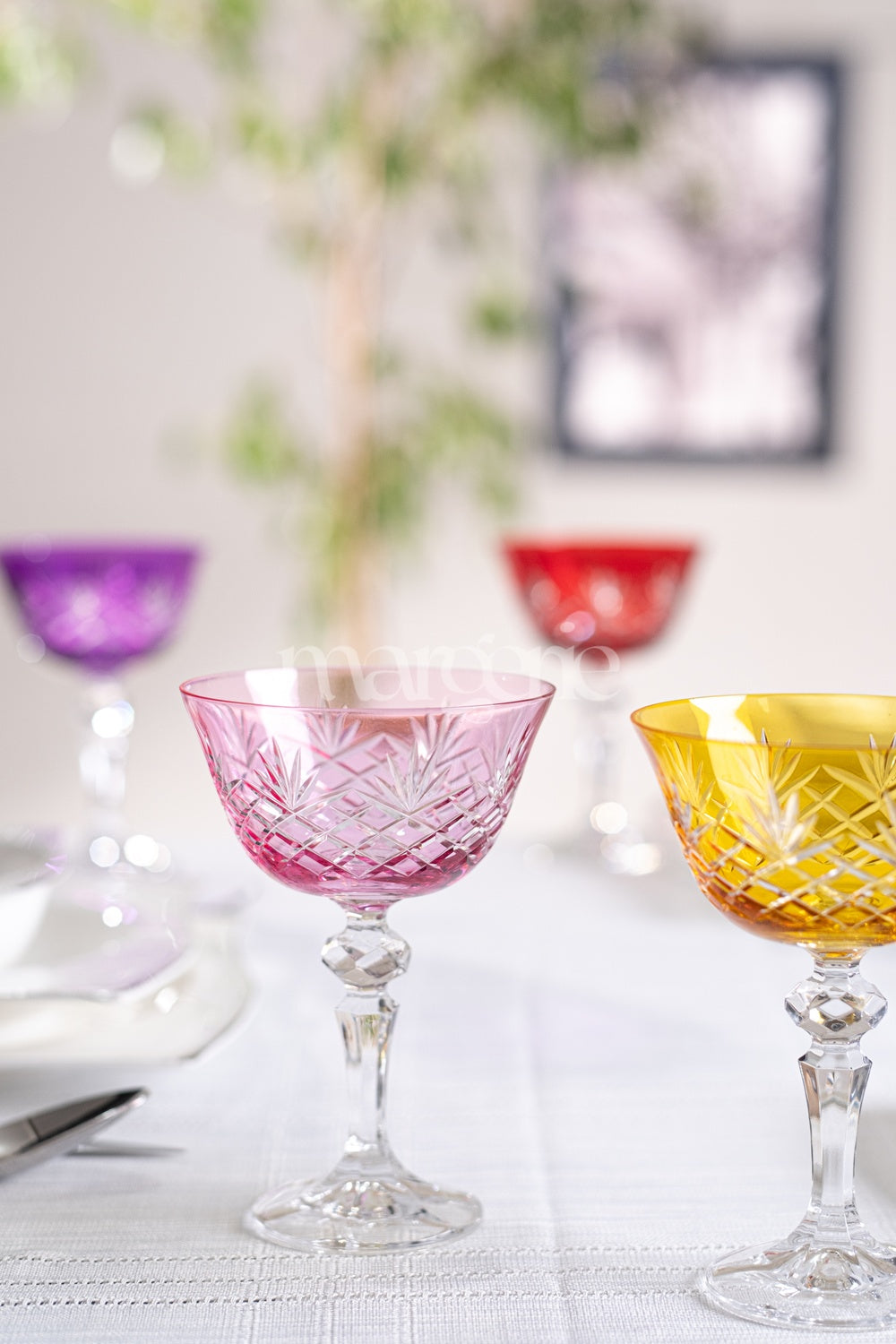 Ara Cut Crystal Champagne Coupe Glasses - Set Of 2 - Margerie Crystal USA