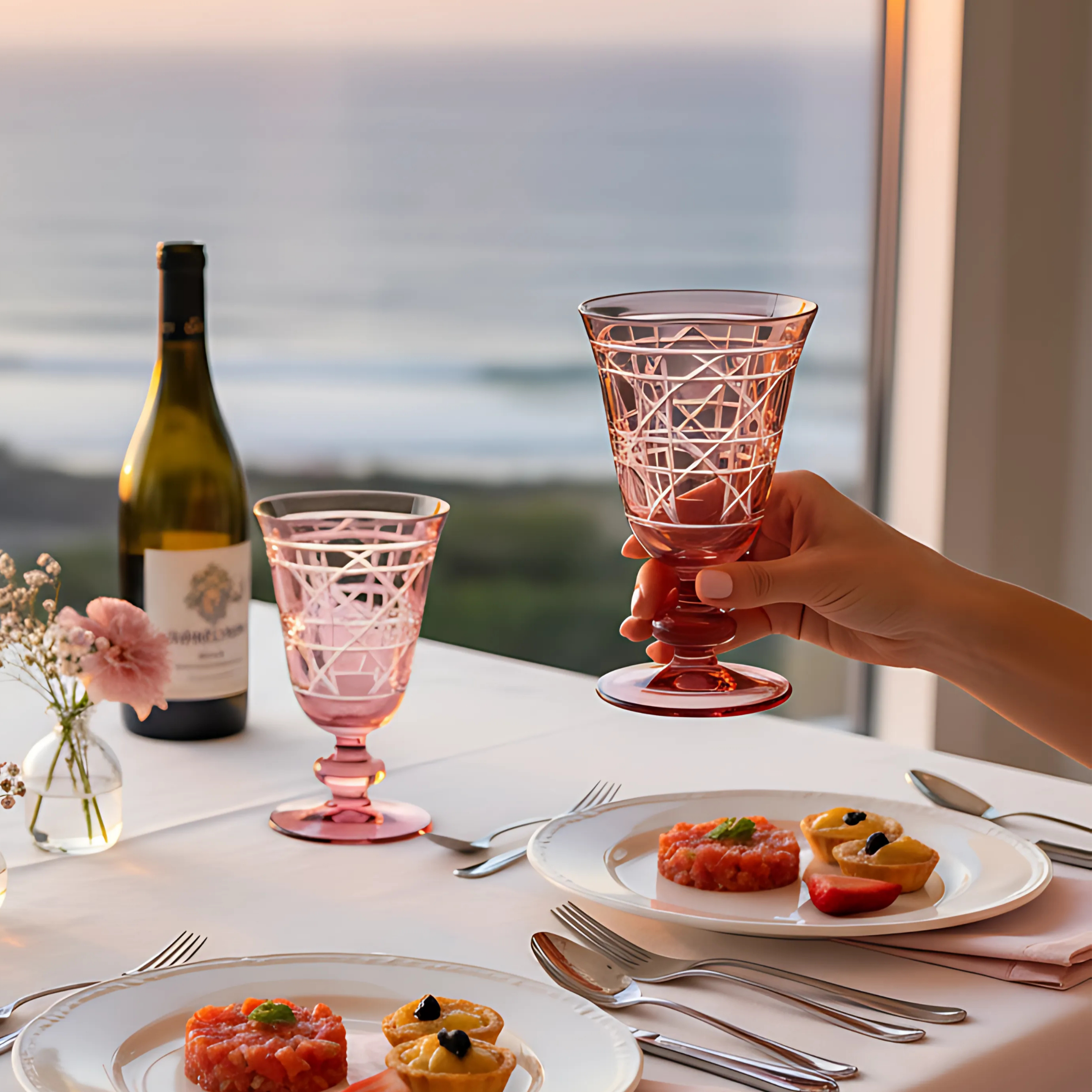 Gloria Cut Crystal Wine Goblet - Set Of 2 - Margerie Crystal USA