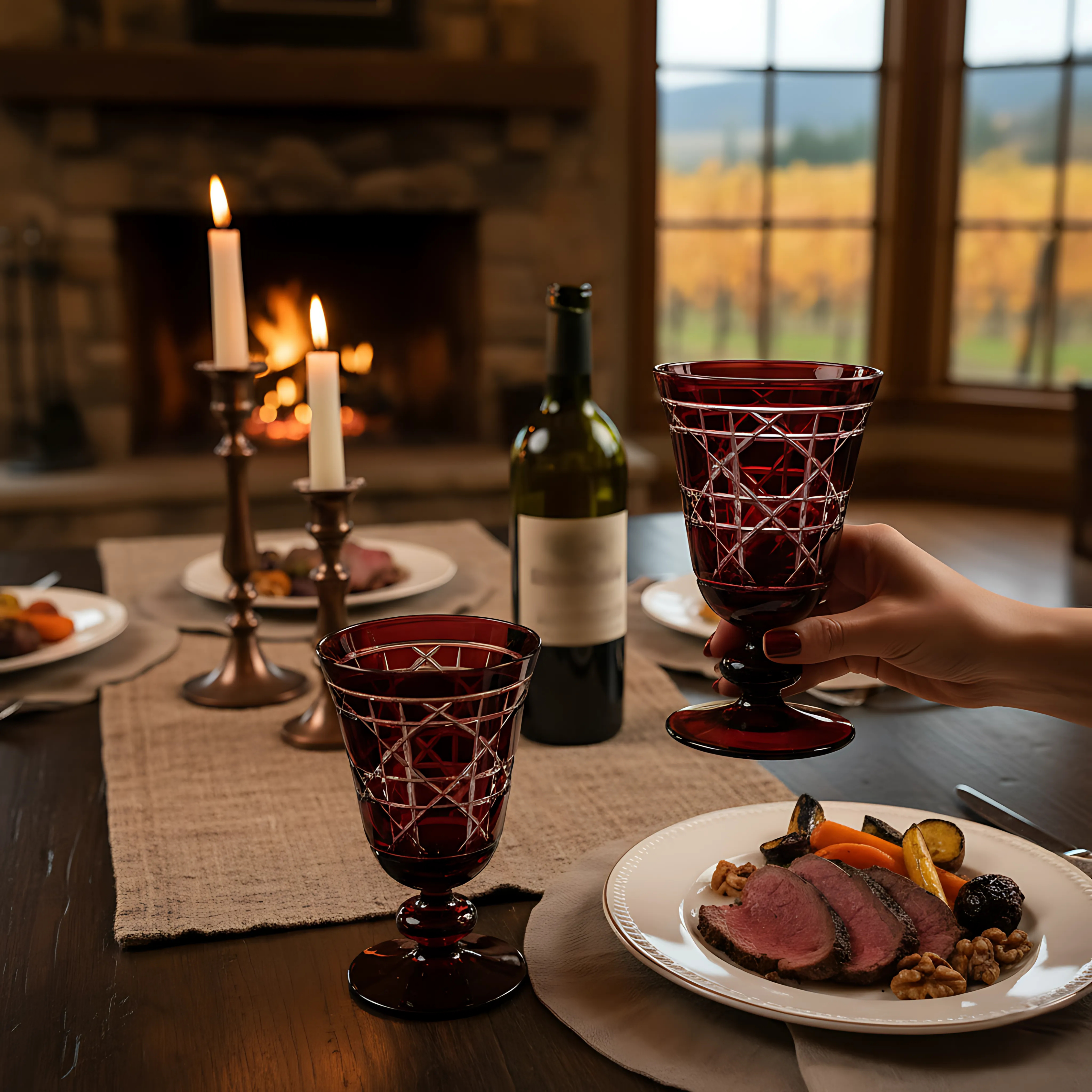 Gloria Cut Crystal Wine Goblet - Set Of 2 - Margerie Crystal USA