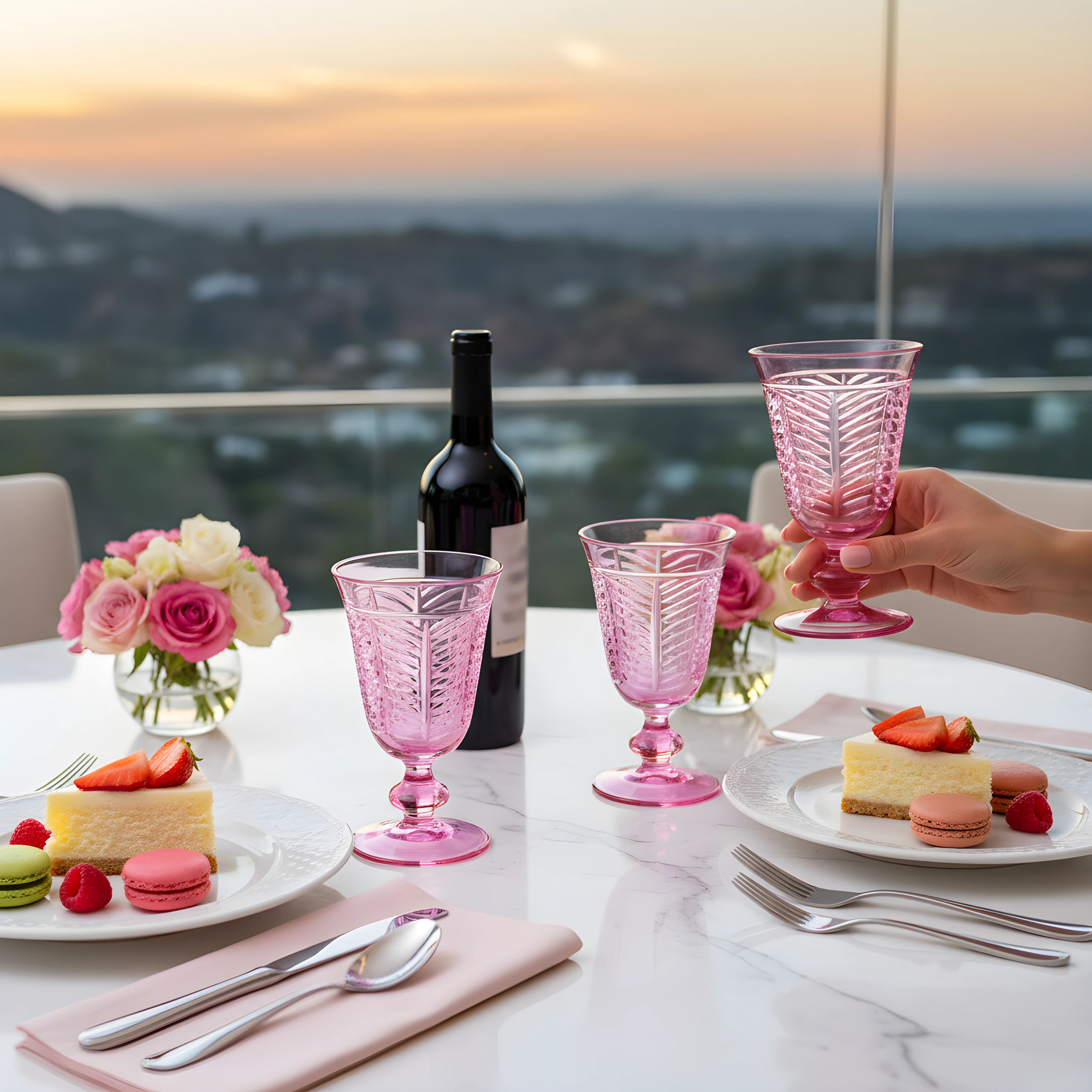 Lanza Cut Crystal Wine Goblet - Set Of 2 - Margerie Crystal USA