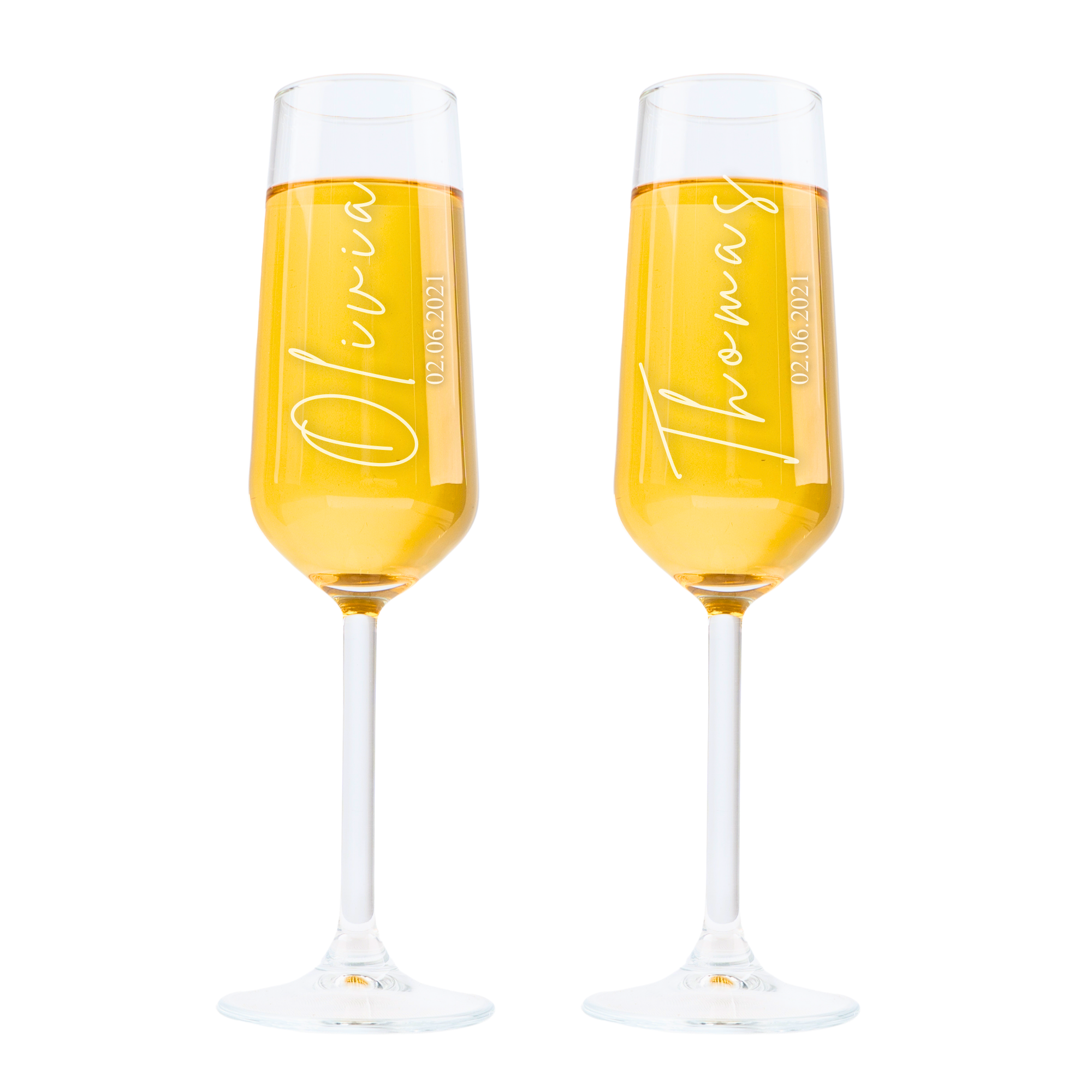 Personalized Champagne Flutes - Set Of 2 - Margerie Crystal USA