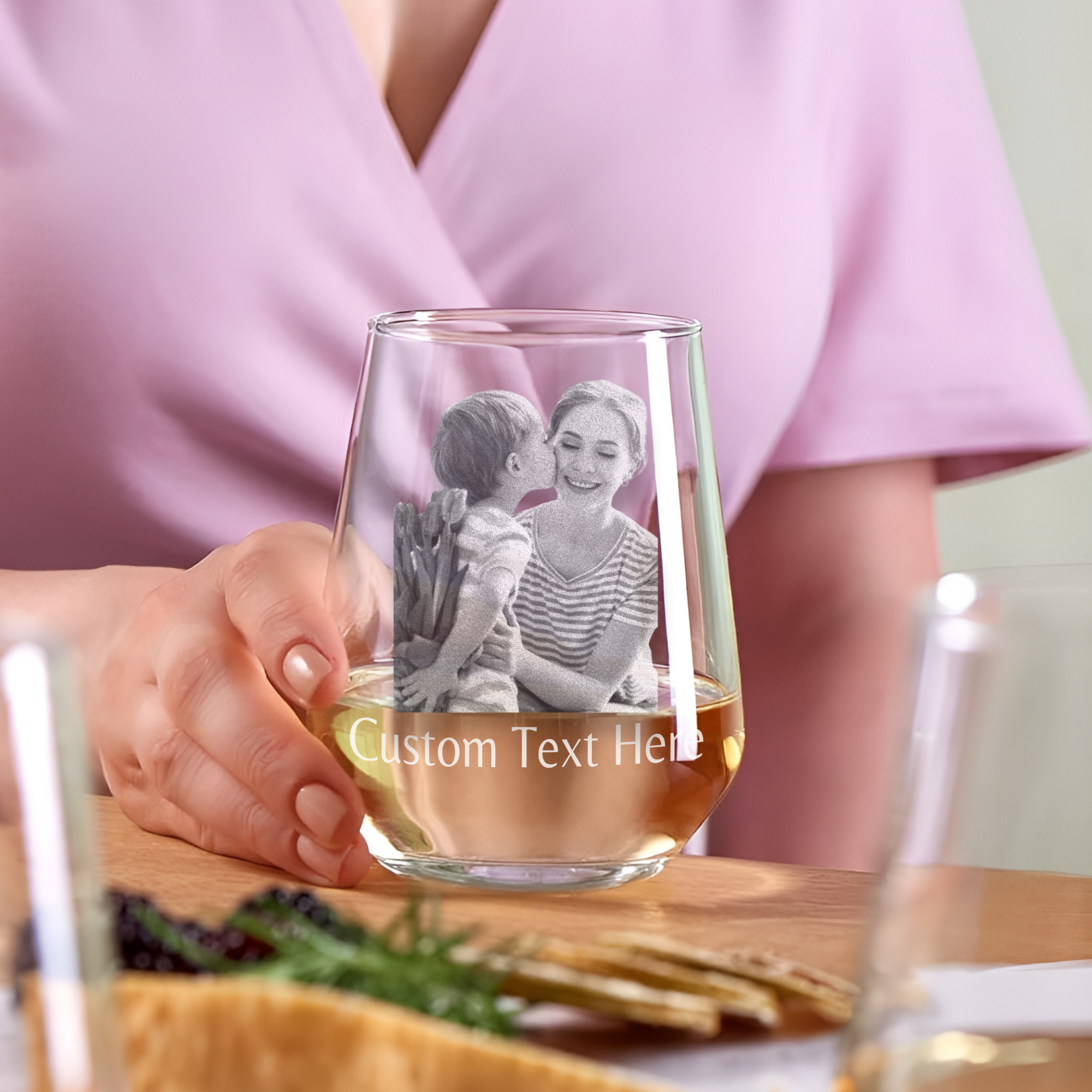 Personalized Portrait Stemless Wine Glasses - Set of 2 - Margerie Crystal USA