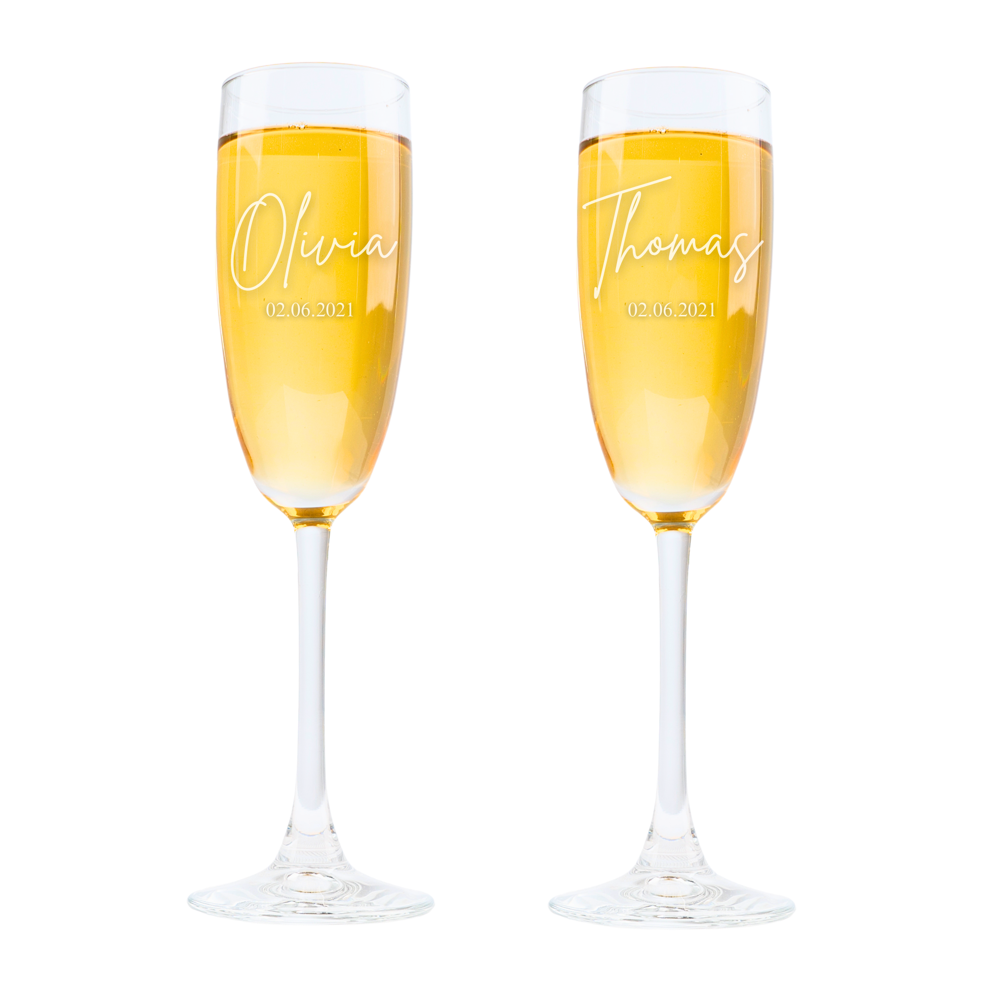 Personalized Champagne Flutes - Set of 2 - Margerie Crystal USA