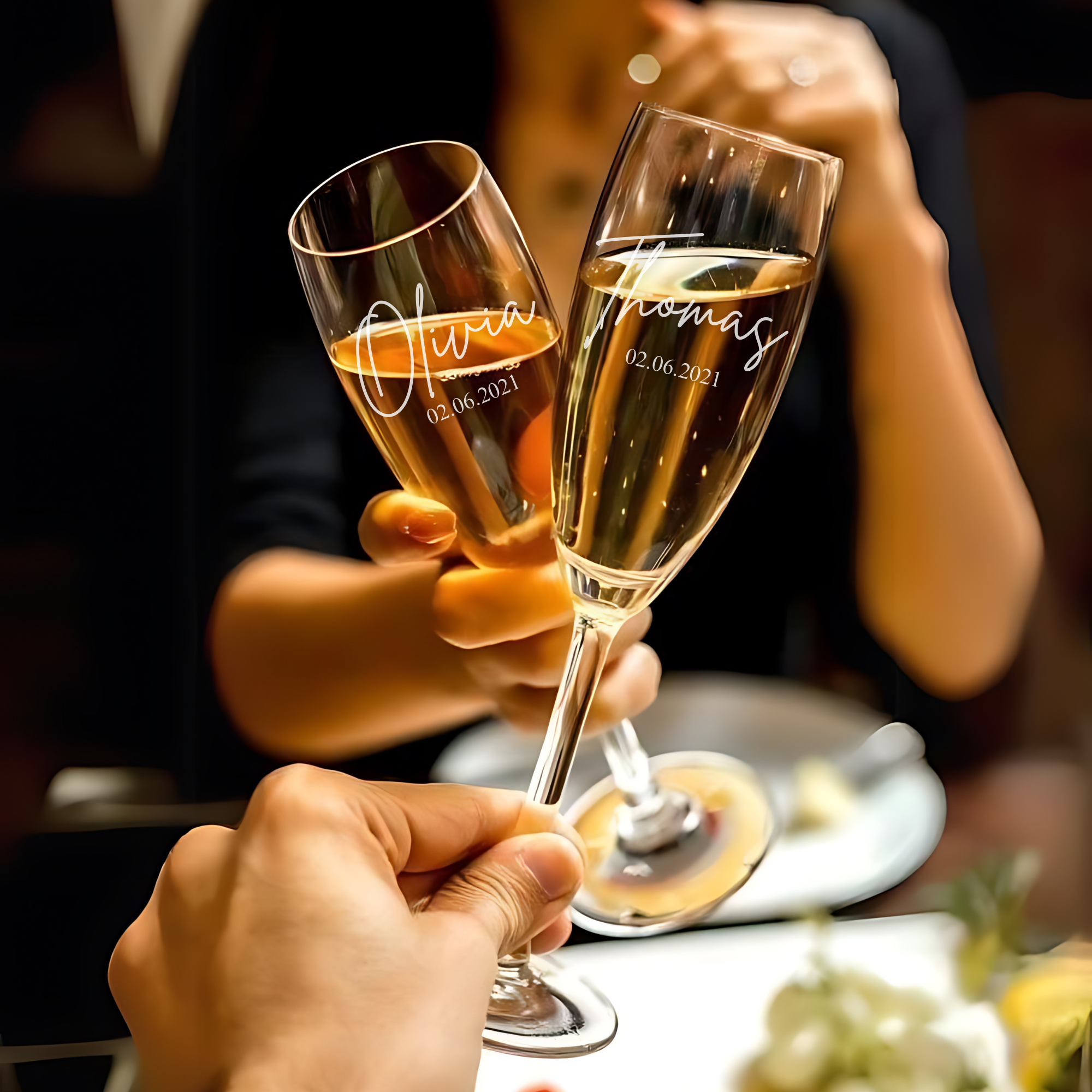 Personalized Champagne Flutes - Set of 2 - Margerie Crystal USA