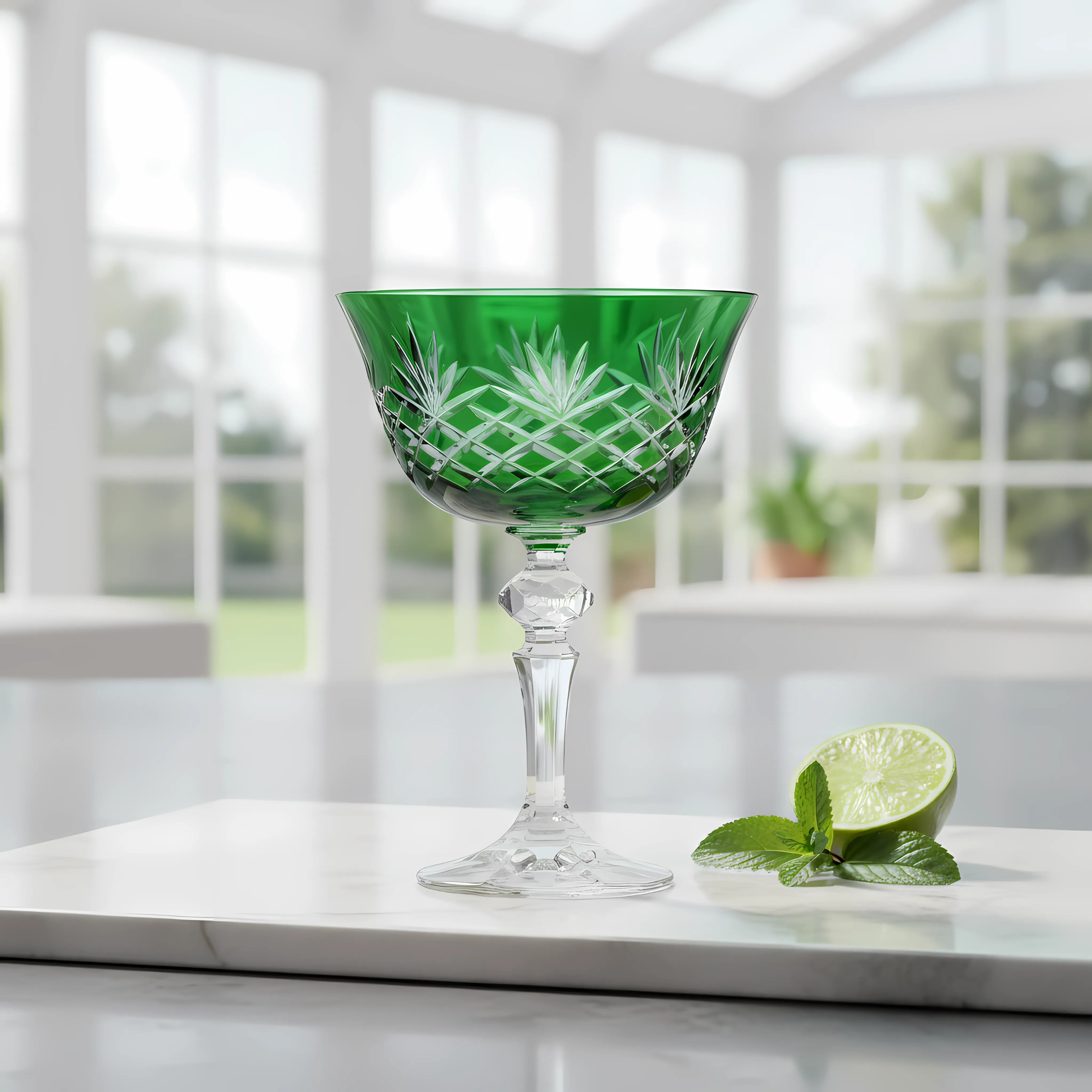 Ara Cut Crystal Champagne Coupe Glasses - Set Of 2 - Margerie Crystal USA