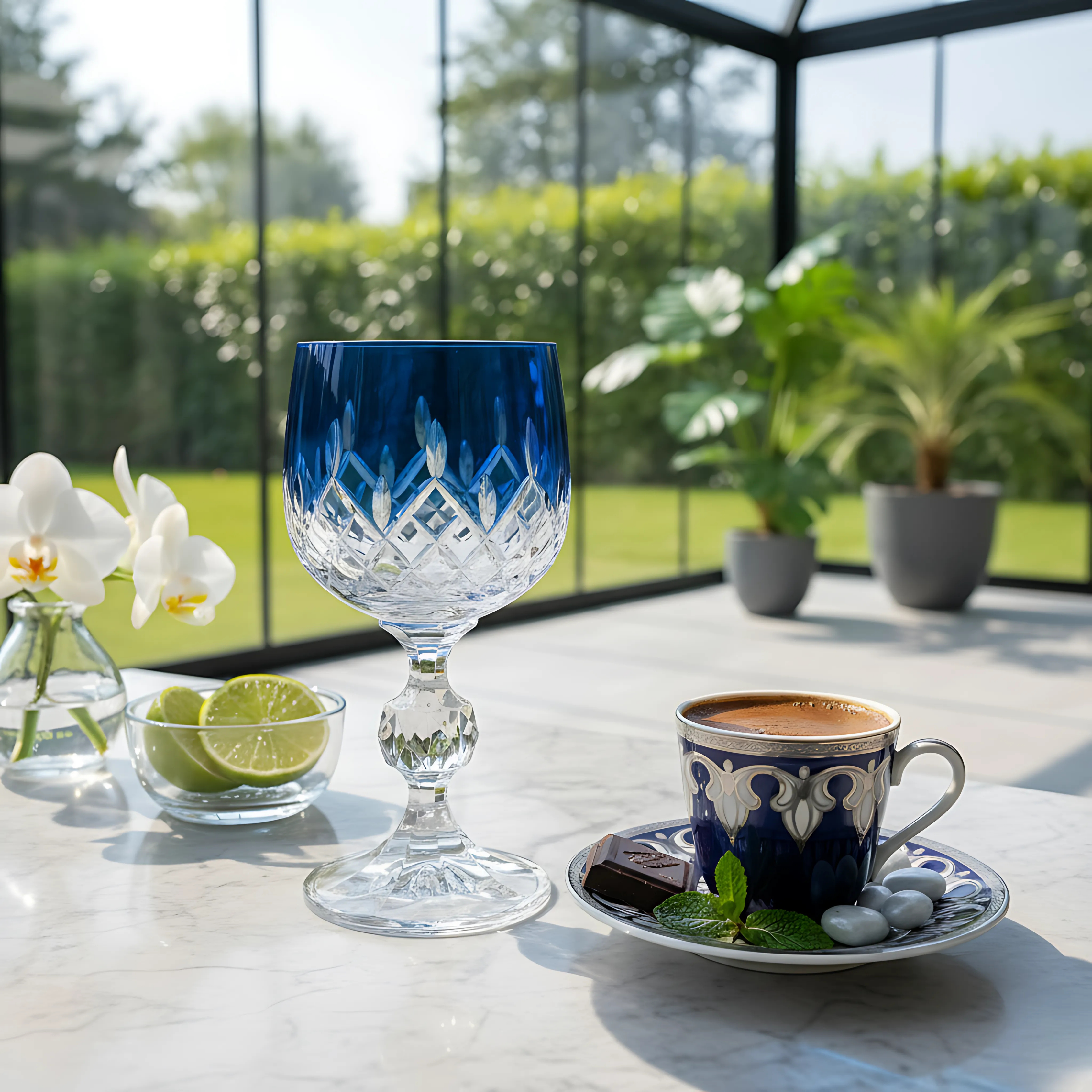 Aria Cut Crystal Wine Goblet - Set Of 2 - Margerie Crystal USA