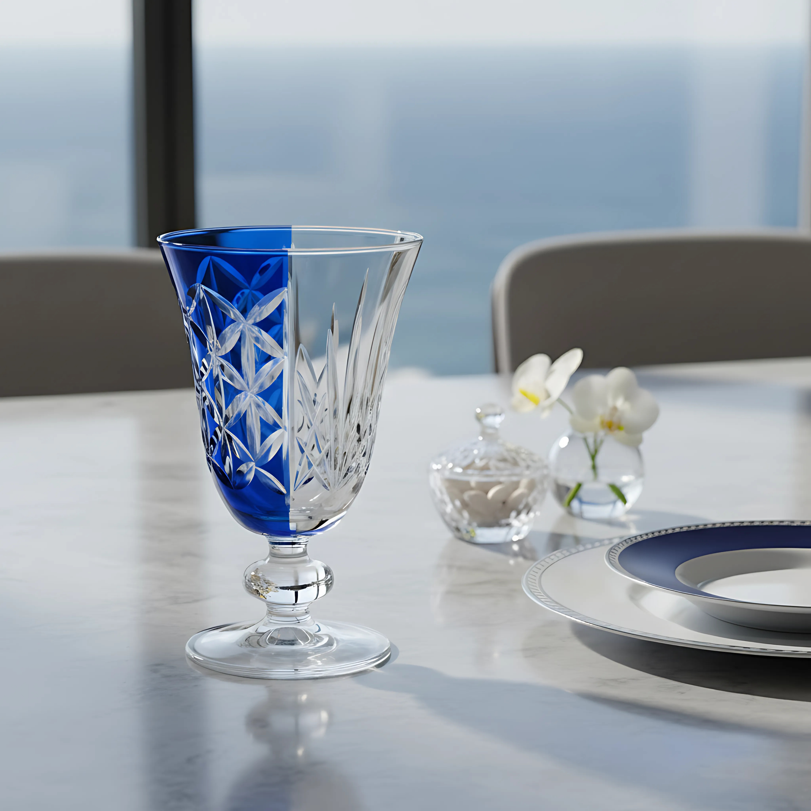 Elia Hybrid Cut Crystal Wine Goblet - Set Of 2 - Margerie Crystal USA