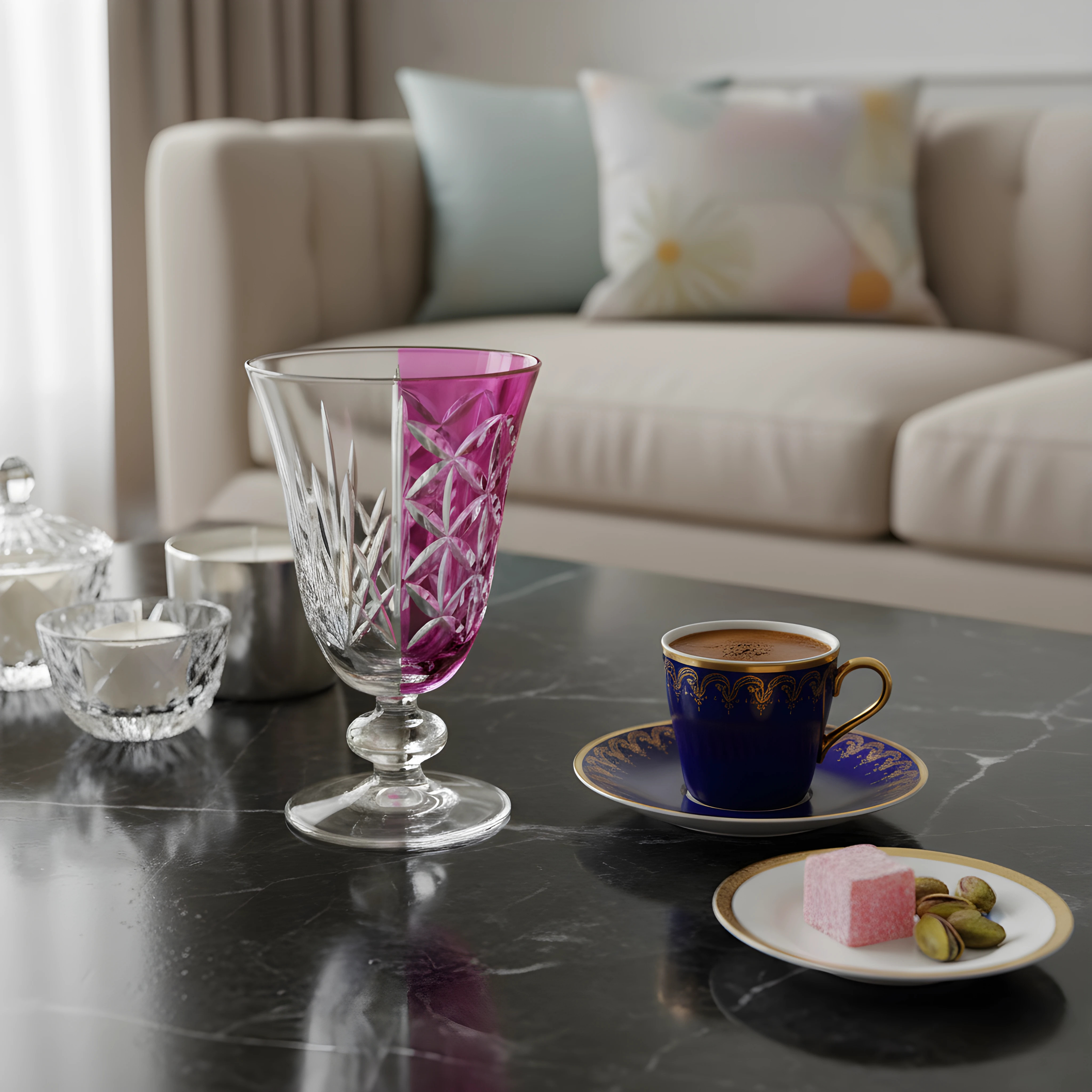 Elia Hybrid Cut Crystal Wine Goblet - Set Of 2 - Margerie Crystal USA