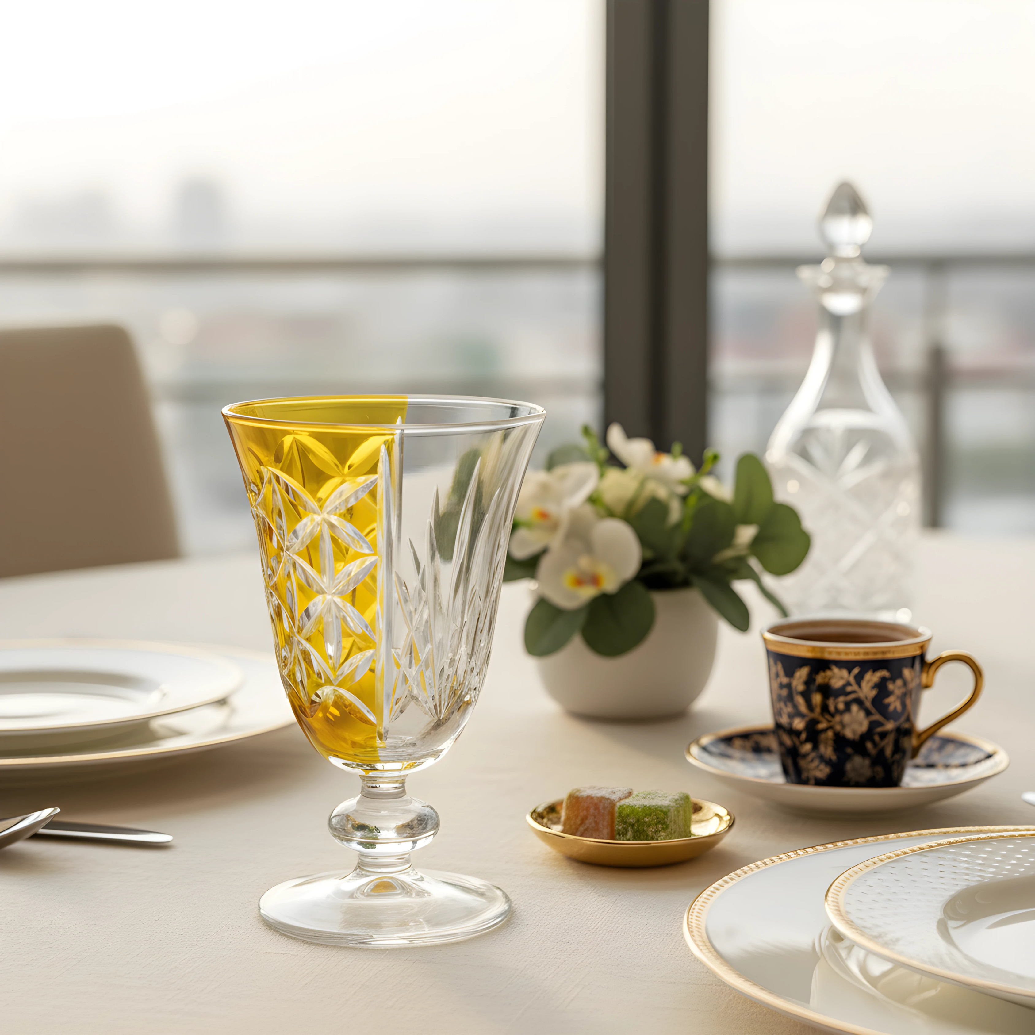 Elia Hybrid Cut Crystal Wine Goblet - Set Of 2 - Margerie Crystal USA