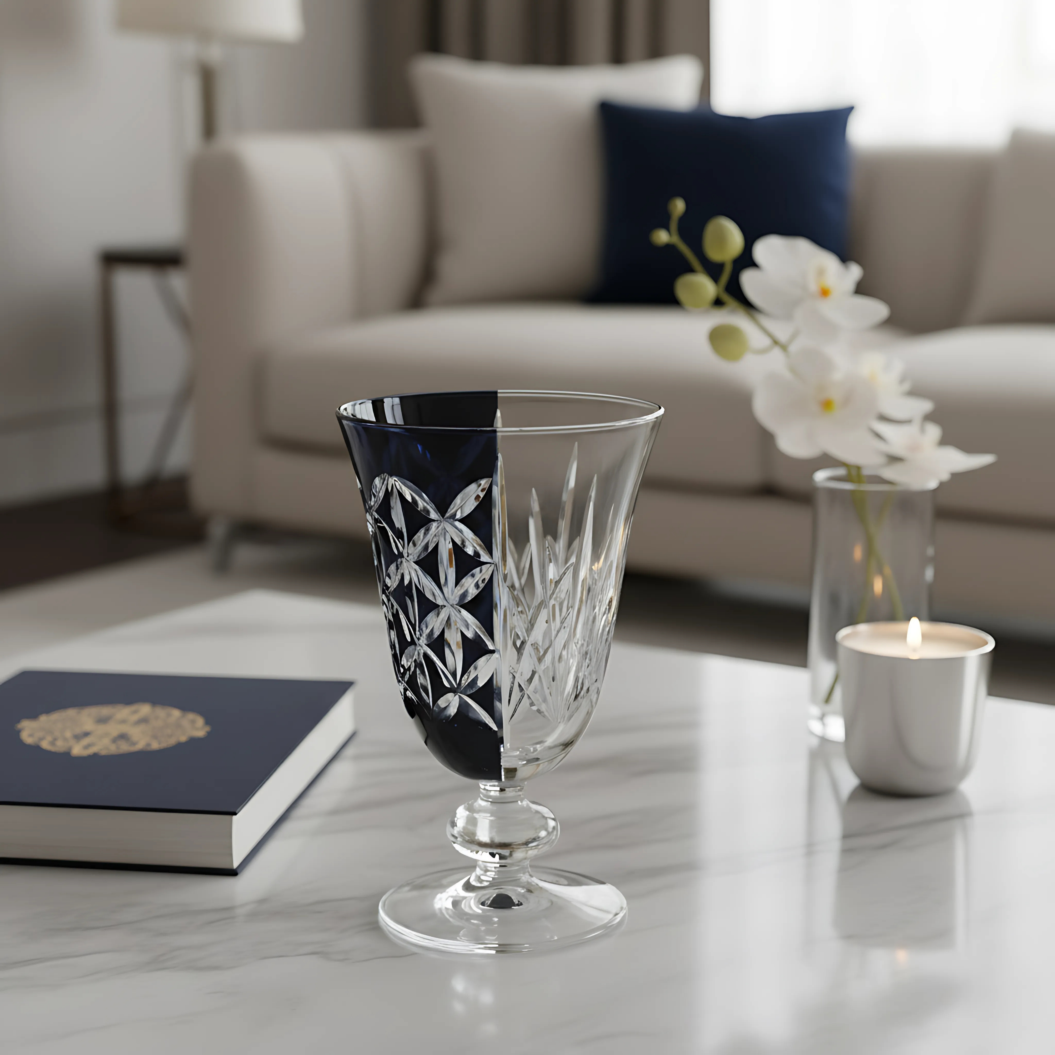 Elia Hybrid Cut Crystal Wine Goblet - Set Of 2 - Margerie Crystal USA