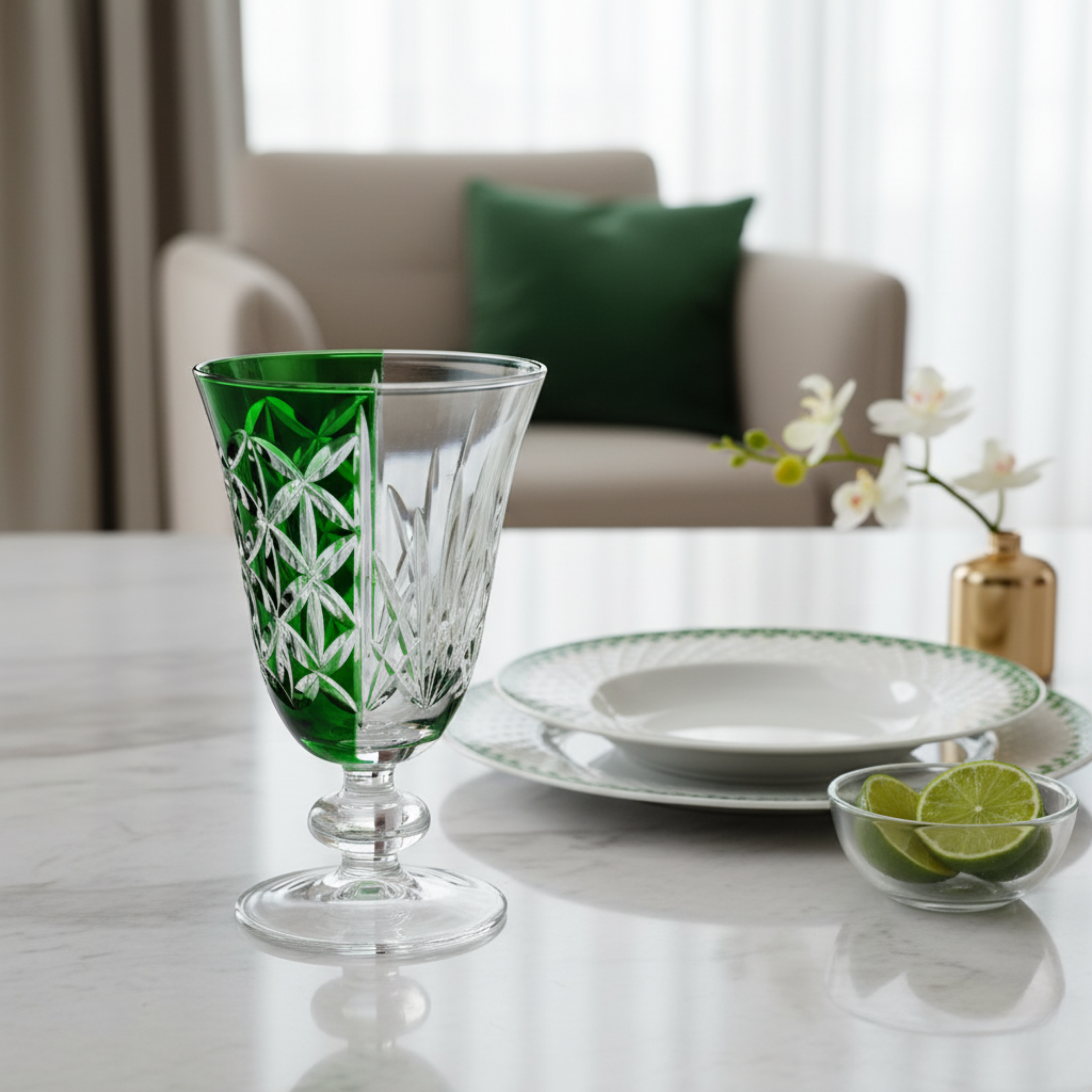 Elia Hybrid Cut Crystal Wine Goblet - Set Of 2 - Margerie Crystal USA