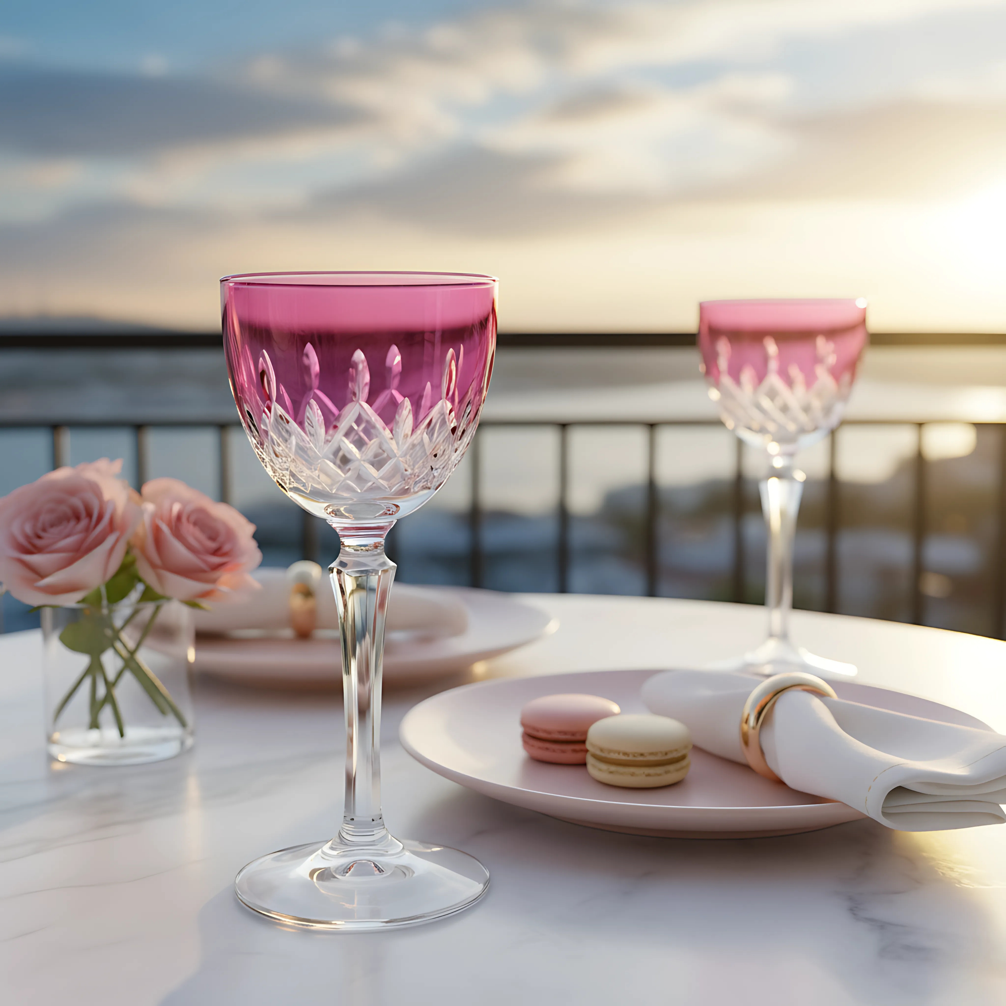 Aria Vintage Cut Crystal Cocktail Glasses - Set Of 2 - Margerie Crystal USA