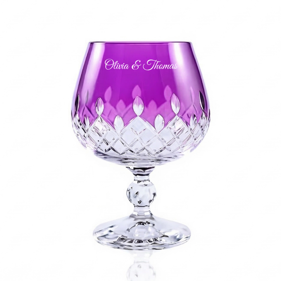 Aria Cut Crystal Cognac Glass Personalized - Laser Engraved - Margerie Crystal USA