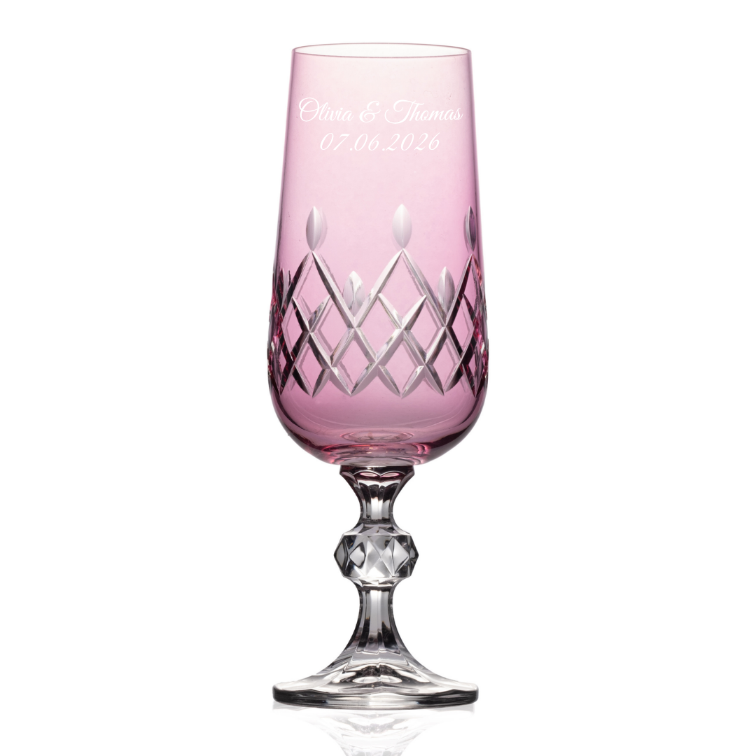 Aria Cut Crystal Champagne Flute Personalized - Laser Engraved - Margerie Crystal USA