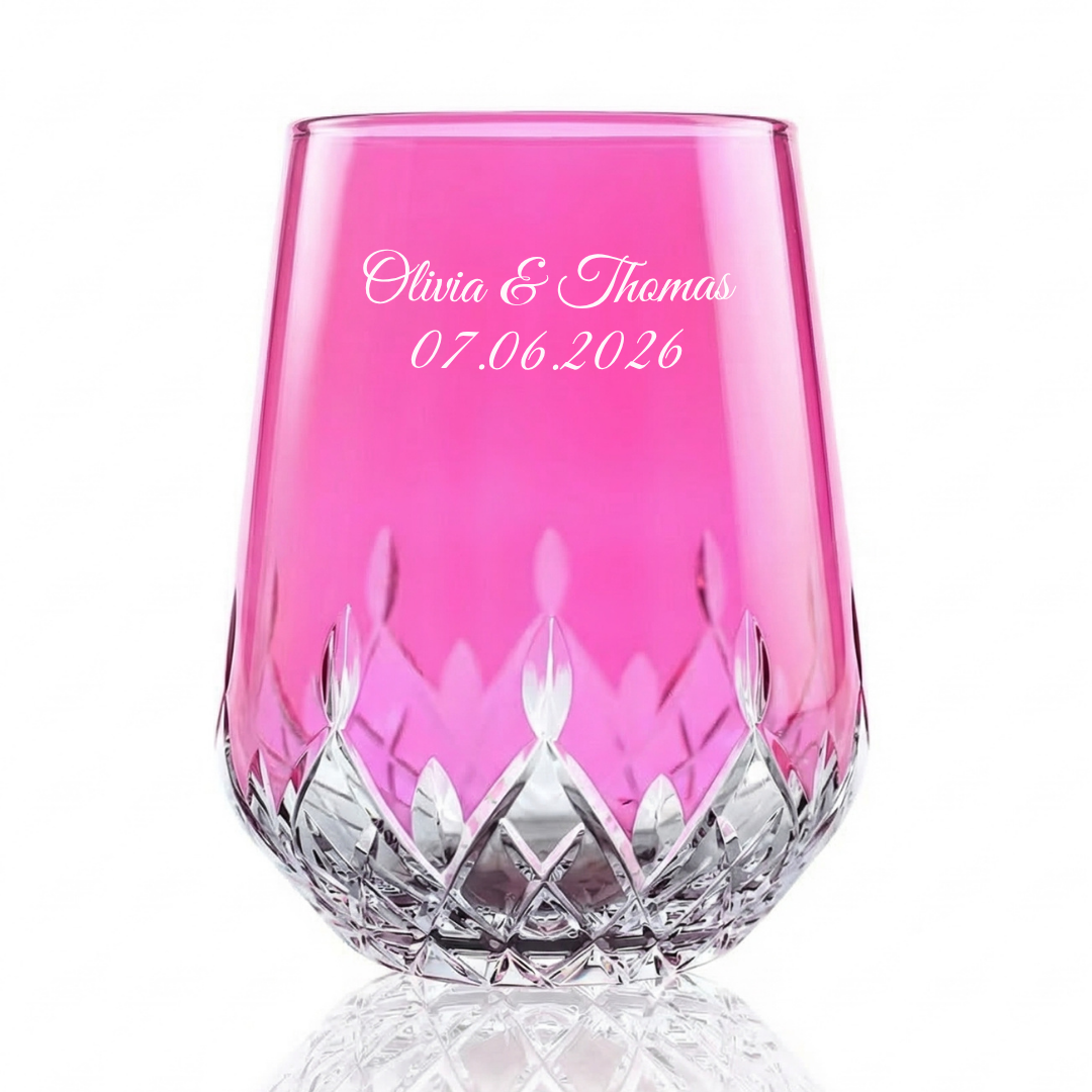Aria Stemless Wine Glass Personalized - Laser Engraved - Margerie Crystal USA