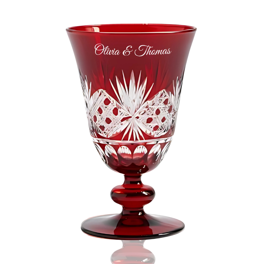 Victorian Cut Glass Goblet Personalized - Laser Engraved - Margerie Crystal USA