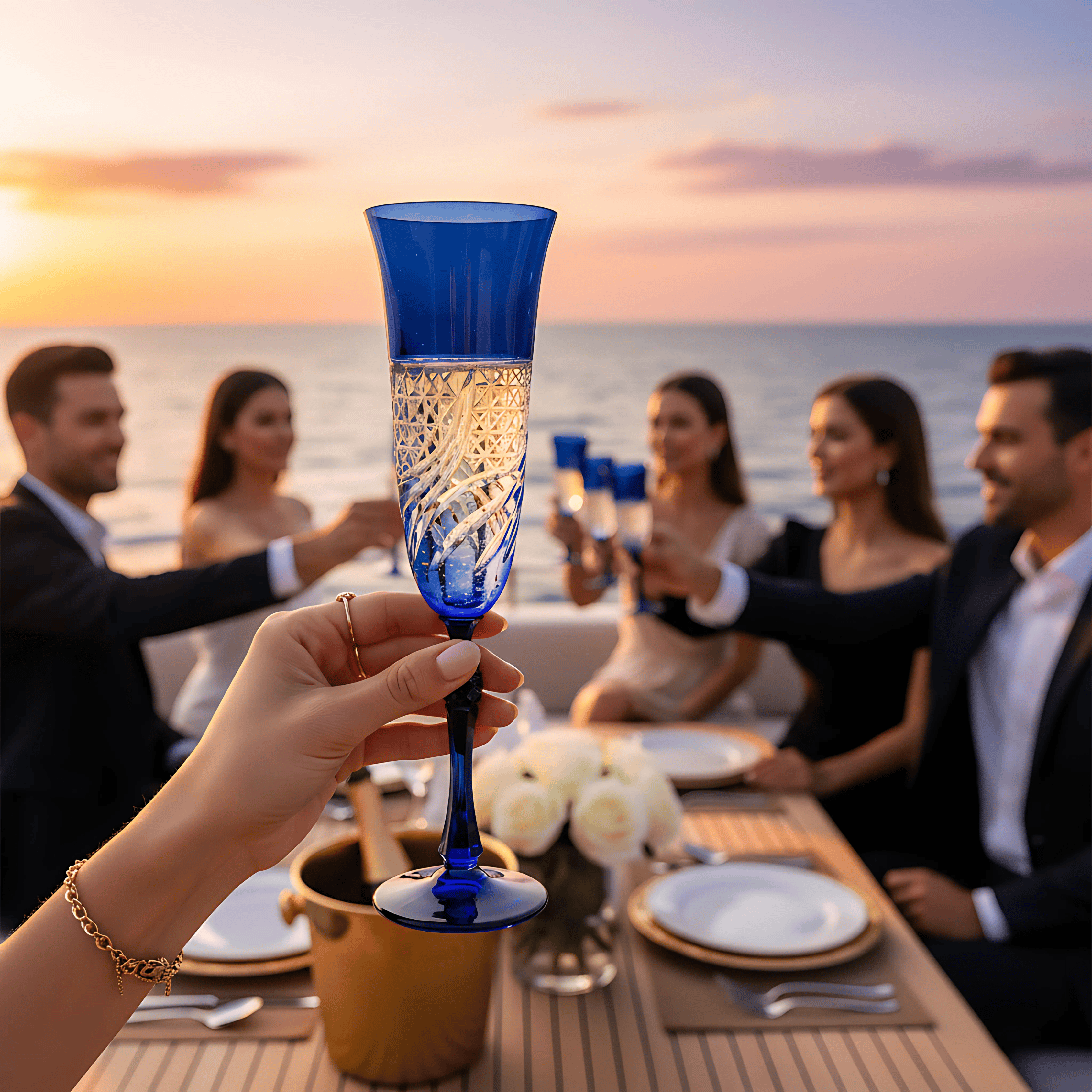 Aurora Champagne Flute - Set Of 2 - Margerie Crystal USA