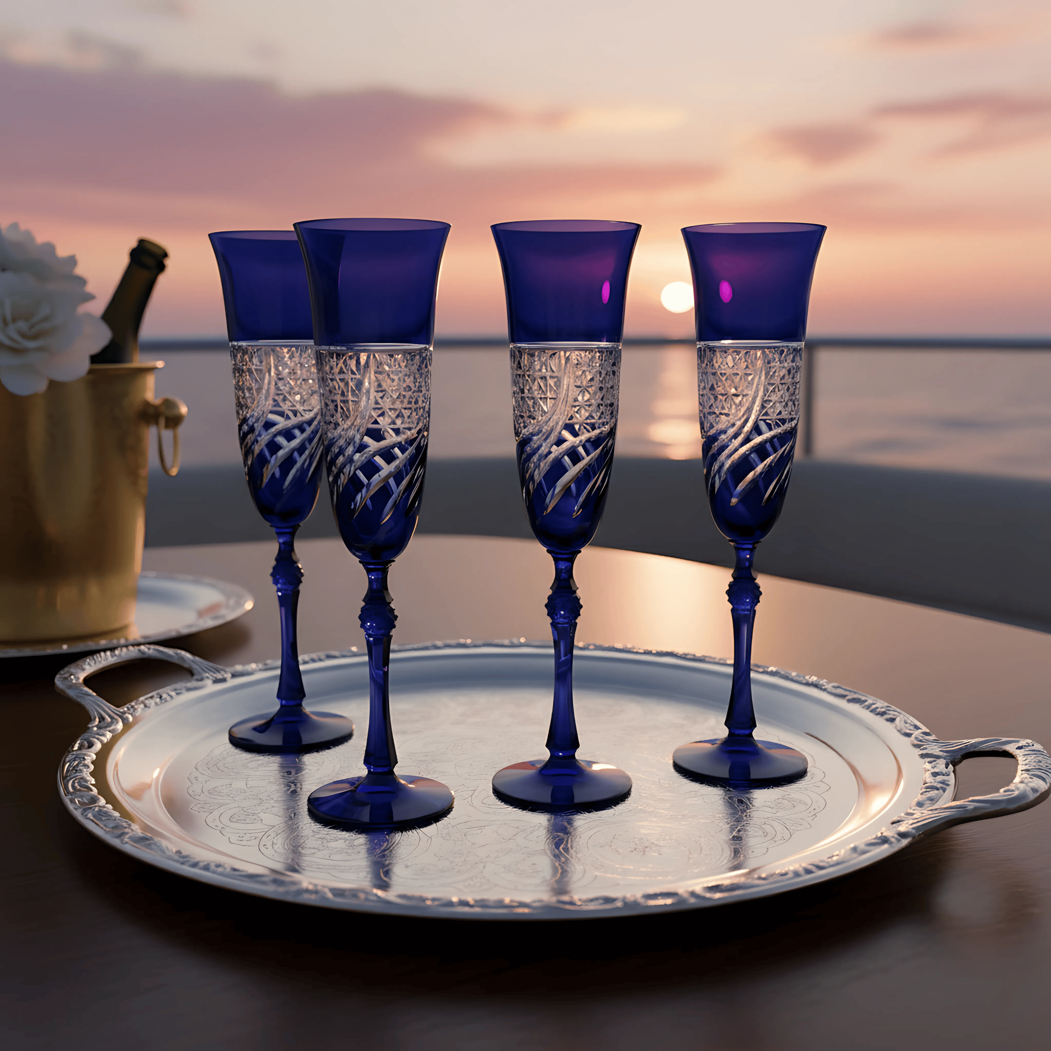 Aurora Champagne Flute - Set Of 2 - Margerie Crystal USA