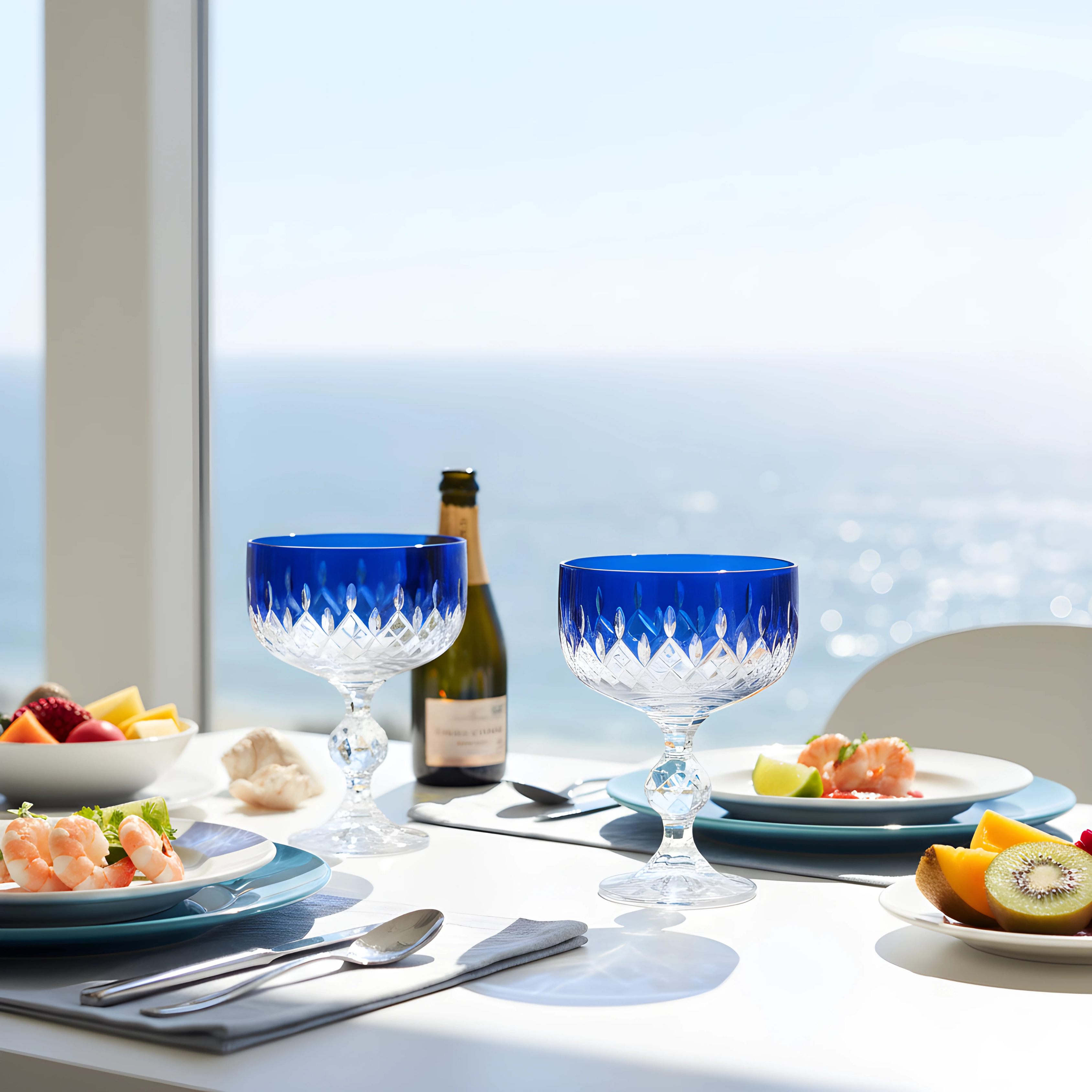 Aria Cut Crystal Champagne Coupe Glasses - Set Of 2 - Margerie Crystal USA