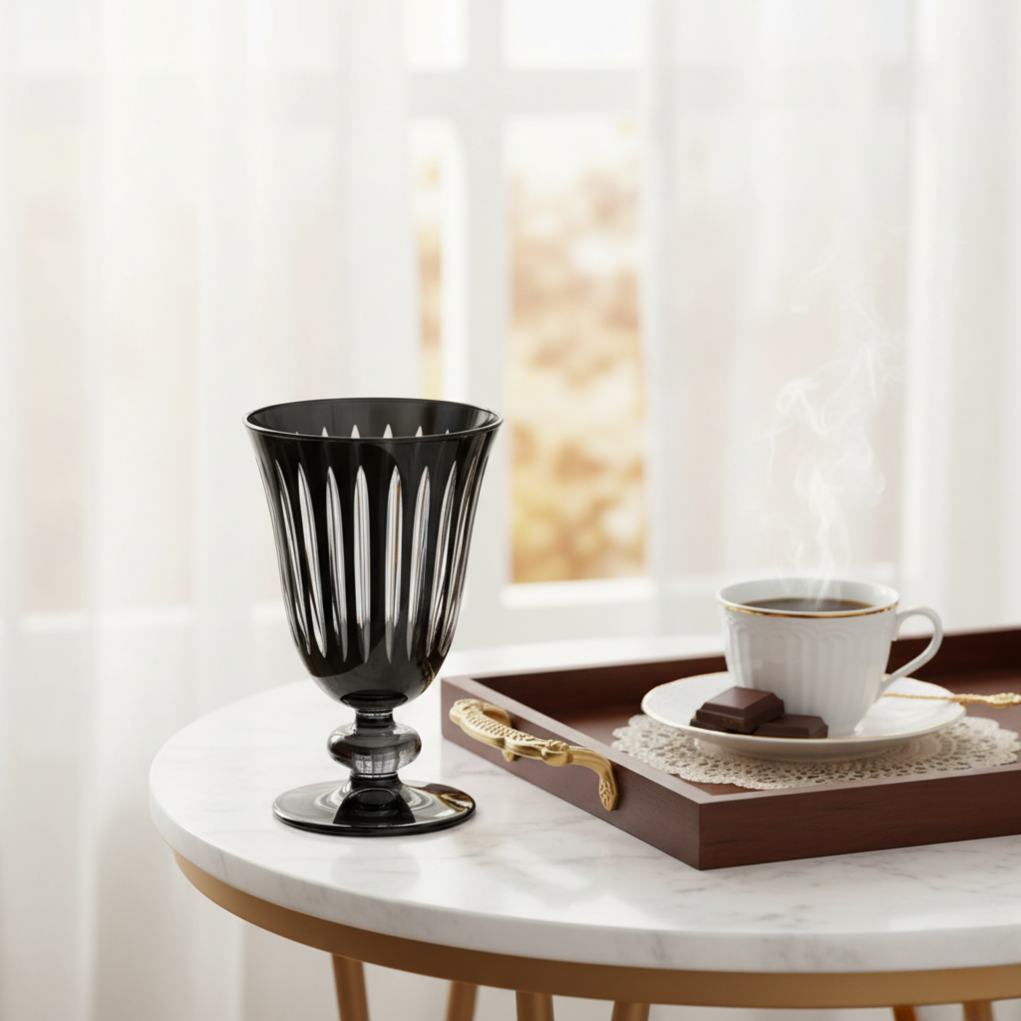 Stella Cut Crystal Wine Goblet - Set Of 2 - Margerie Crystal USA