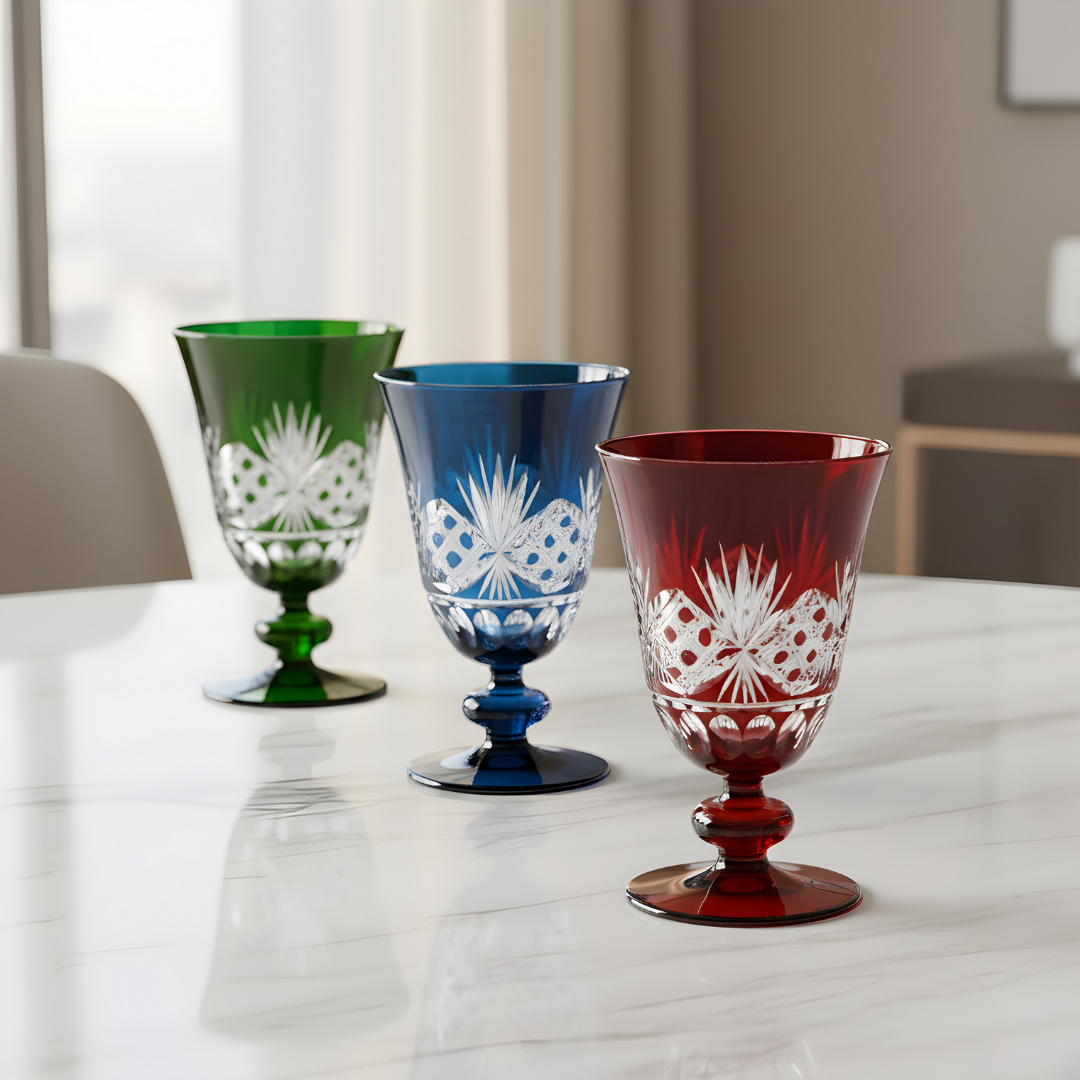 Victorian Cut Glass Goblets - Set Of 2 - Margerie Crystal USA