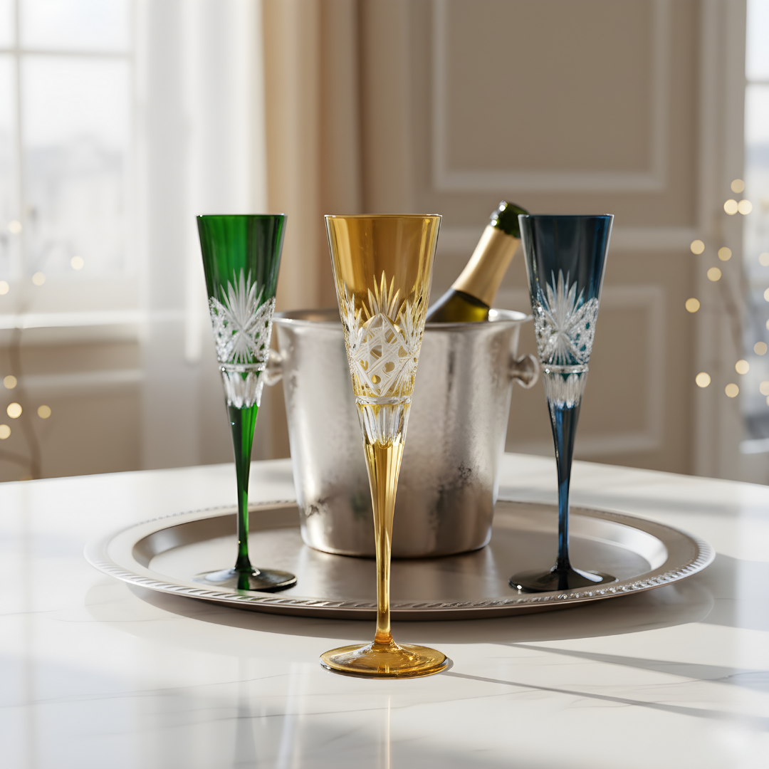 Victorian Cut Champagne Flutes - Set Of 2 - Margerie Crystal USA