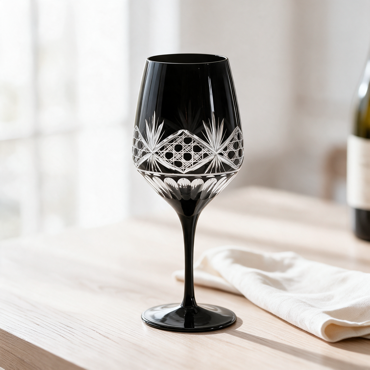 Victorian Cut Wine Stem Glass - Margerie Crystal USA