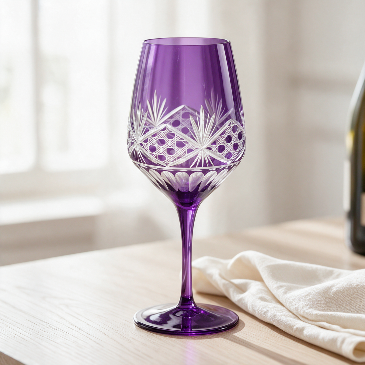 Victorian Cut Wine Stem Glass - Margerie Crystal USA