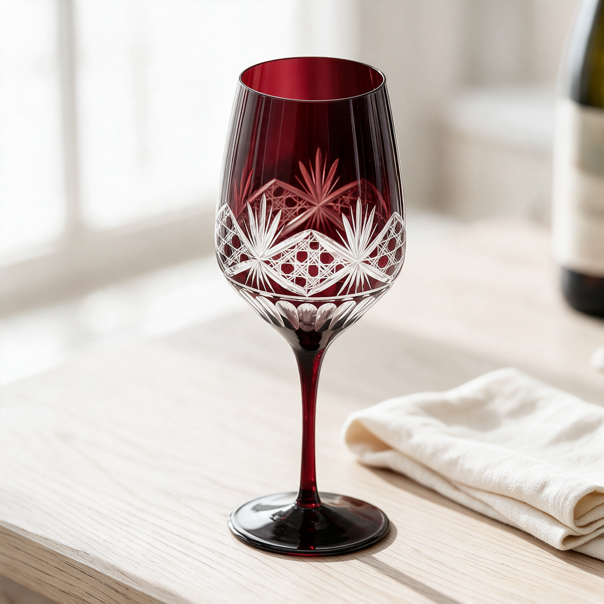 Victorian Cut Wine Stem Glass - Margerie Crystal USA